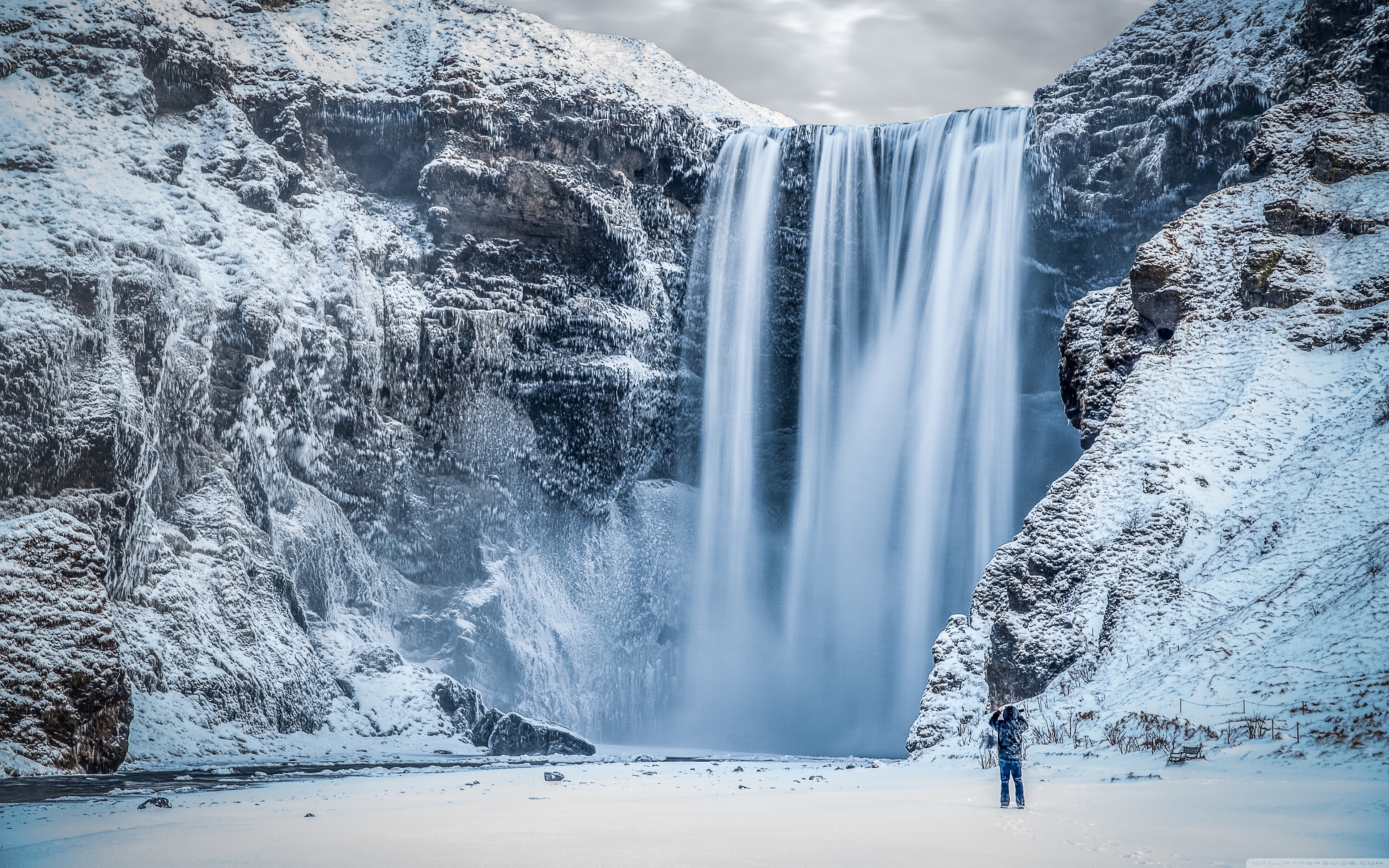 Skogafoss Waterfall, Iceland, Winter Ultra HD Desktop Background Wallpaper for 4K UHD TV, Widescreen & UltraWide Desktop & Laptop, Multi Display, Dual Monitor, Tablet