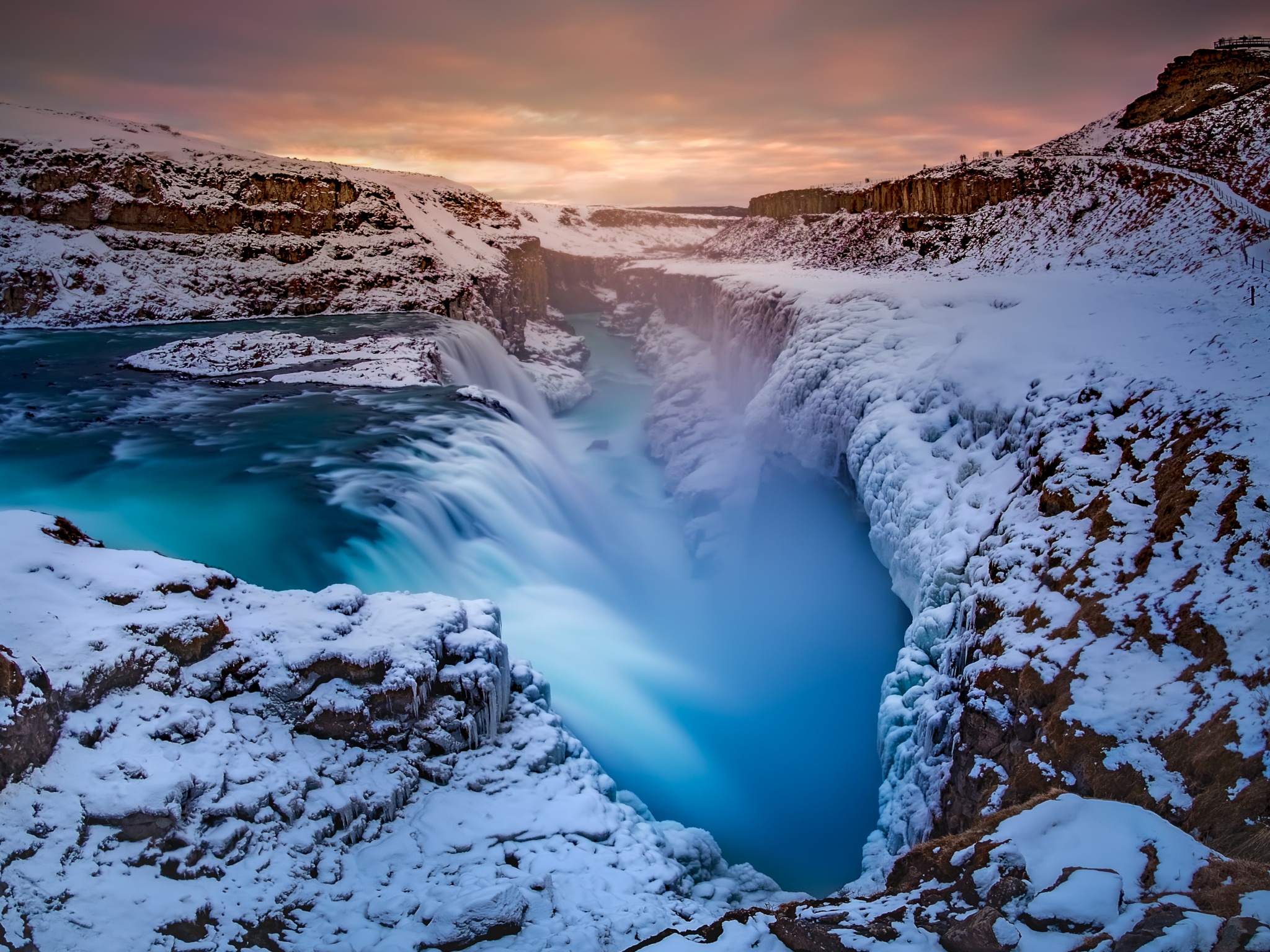Waterfall Wallpaper 4K, Winter, River, Iceland