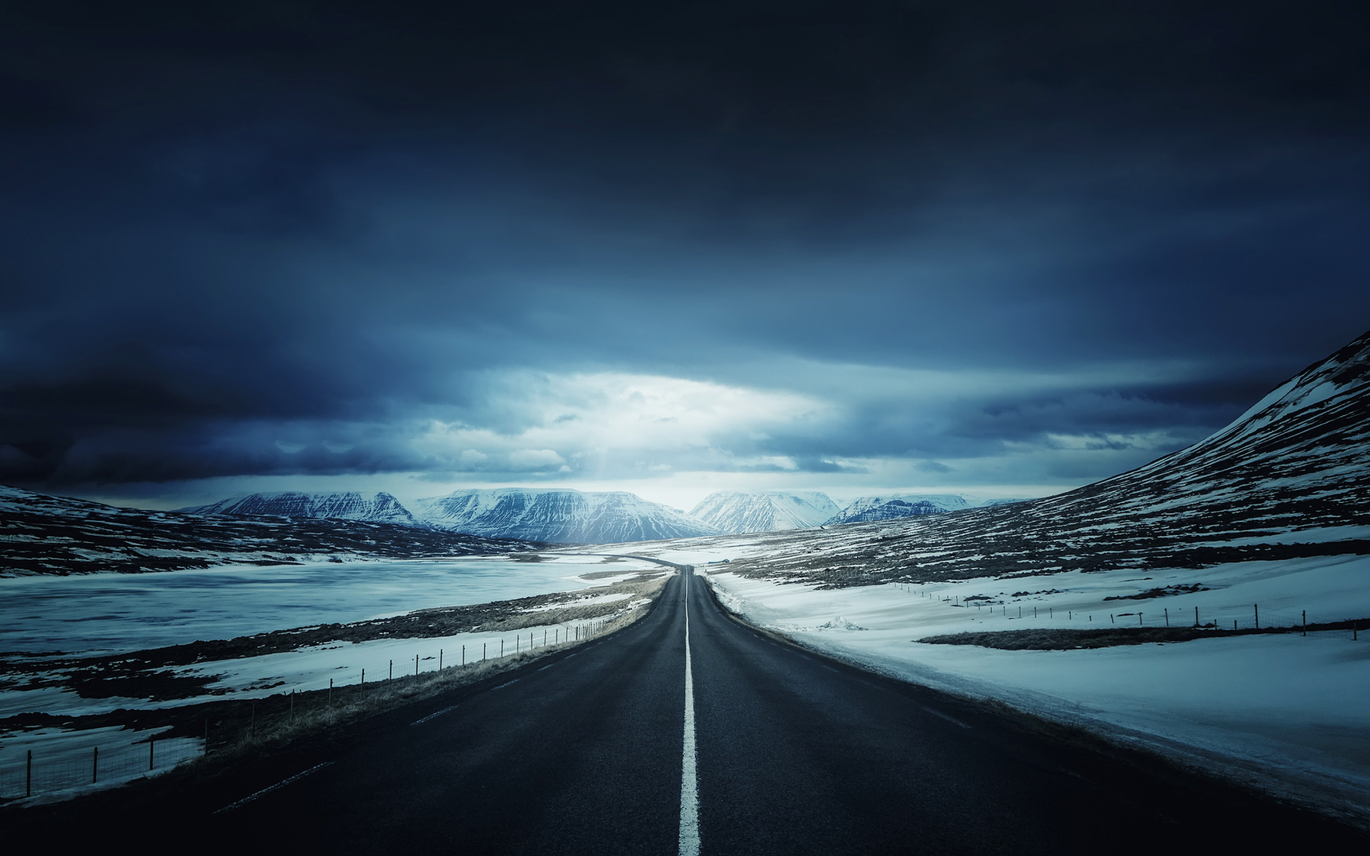 Iceland Landscape Mountain Road Snow Winter Wallpaper:1920x1200