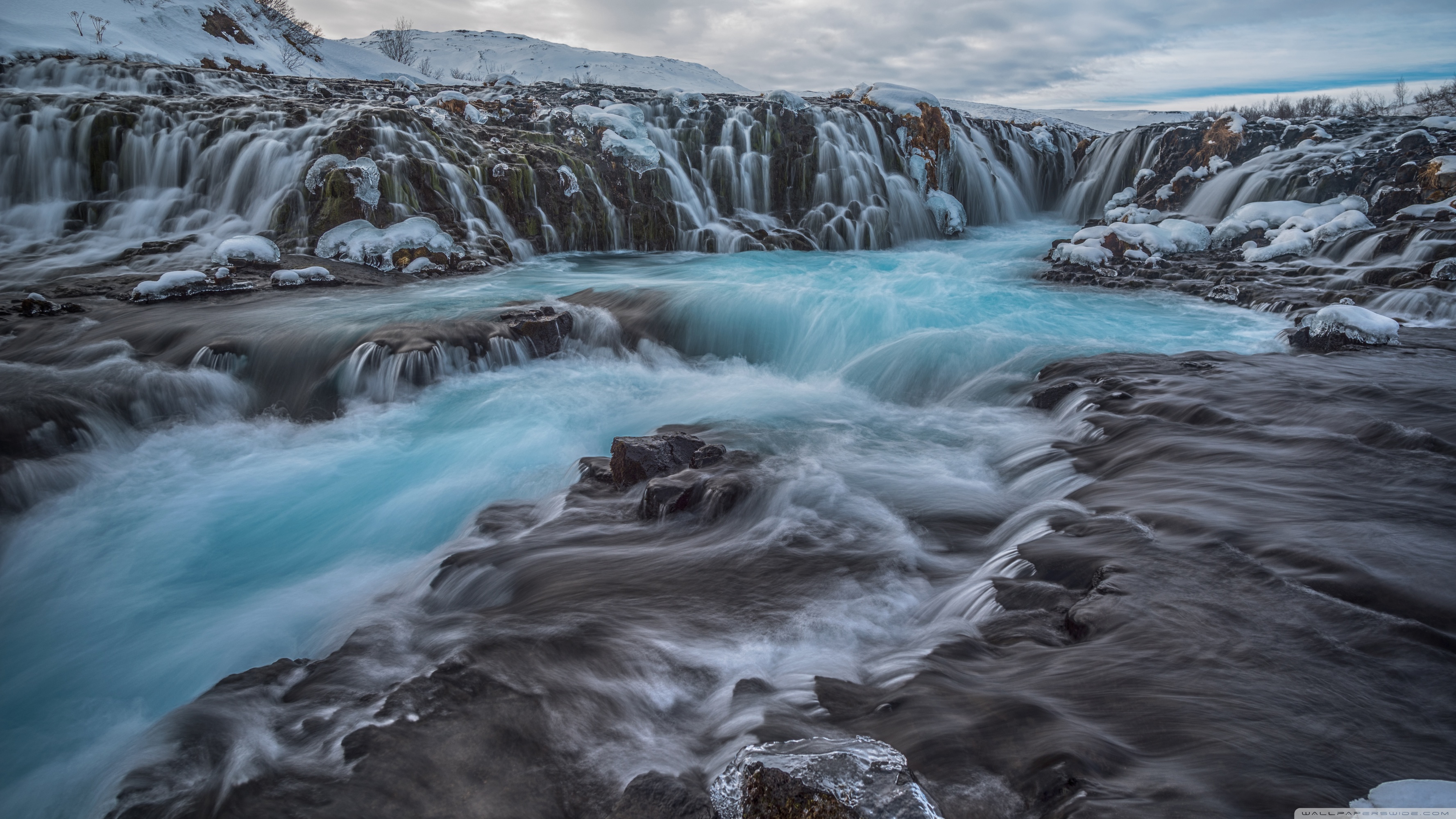 Blue Bruarfoss Waterfall, Winter, Iceland Ultra HD Desktop Background Wallpaper for 4K UHD TV, Widescreen & UltraWide Desktop & Laptop, Multi Display, Dual & Triple Monitor, Tablet