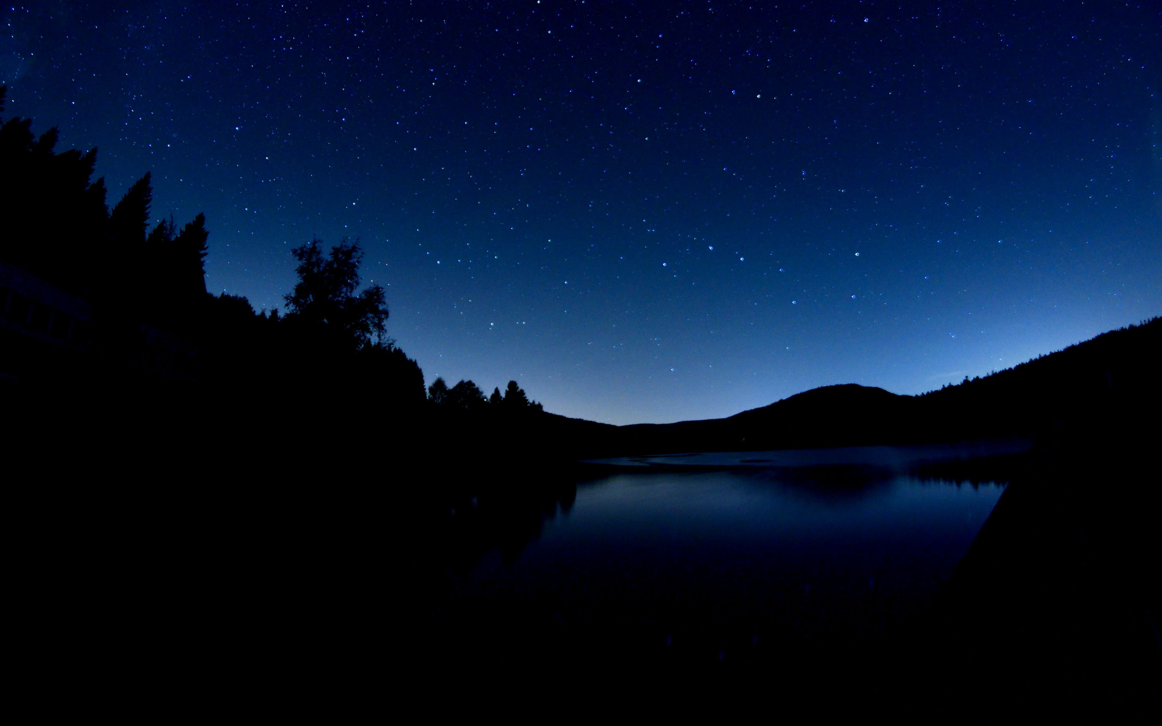 Download wallpaper 3840x2400 lake, dark, night, starry sky, landscape 4k ultra HD 16:10 HD background