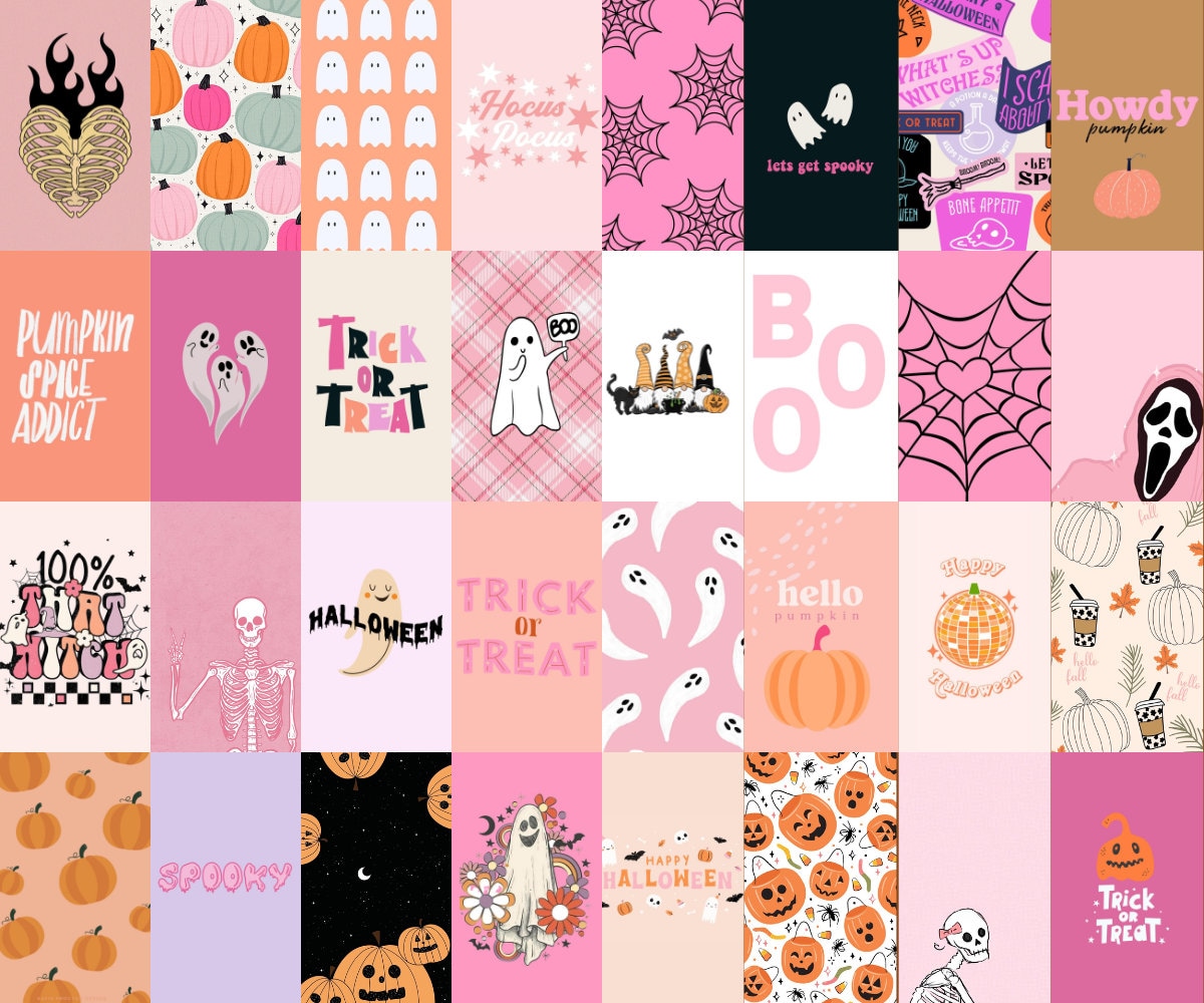 Preppy Halloween Aesthetic Wall Collage. Digital Download. Trendy Wall Art. 75 Pieces
