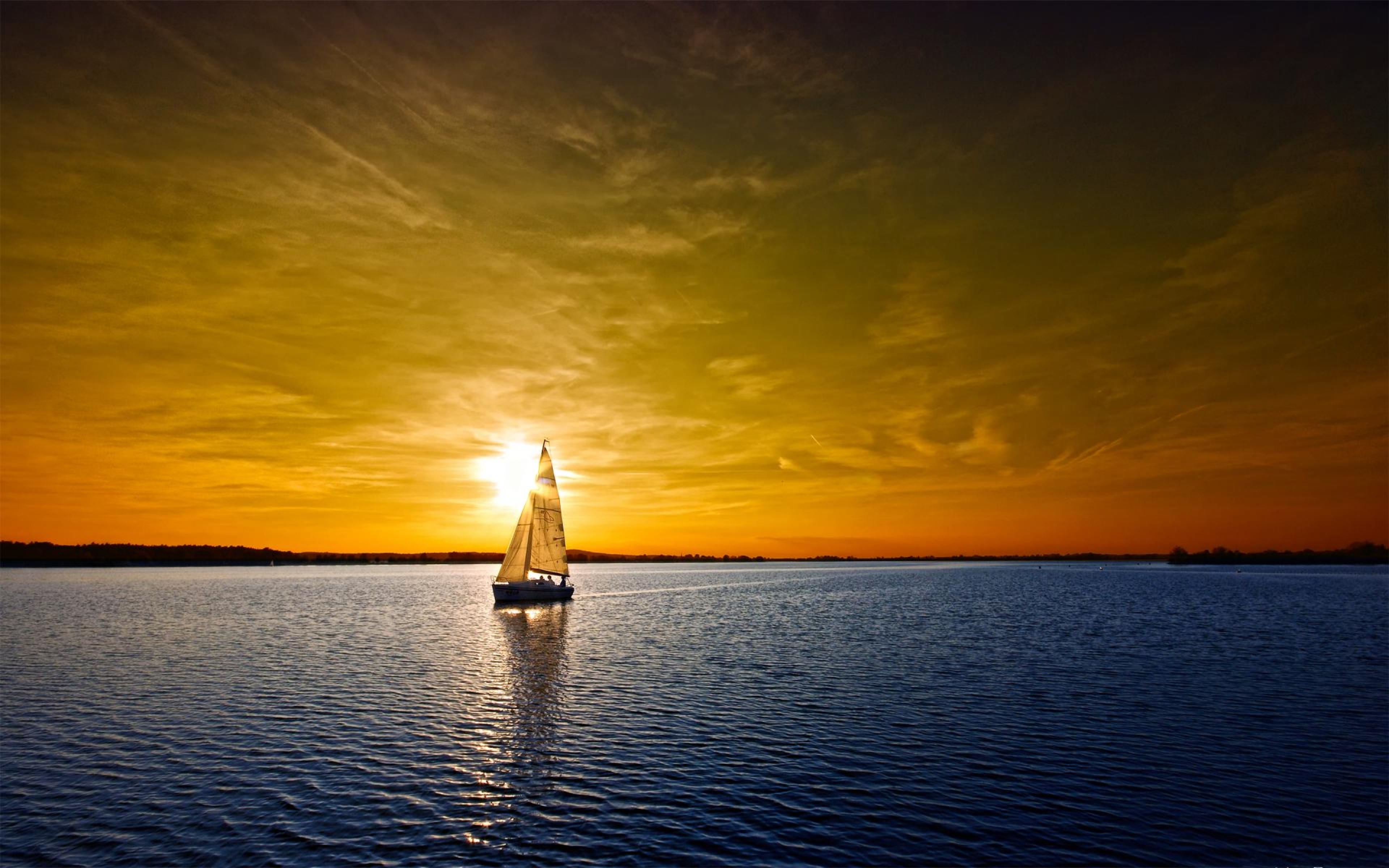Sailing Boat Sunset Landscape 4k HD 4k Wallpaper, Image, Background, Photo and Picture