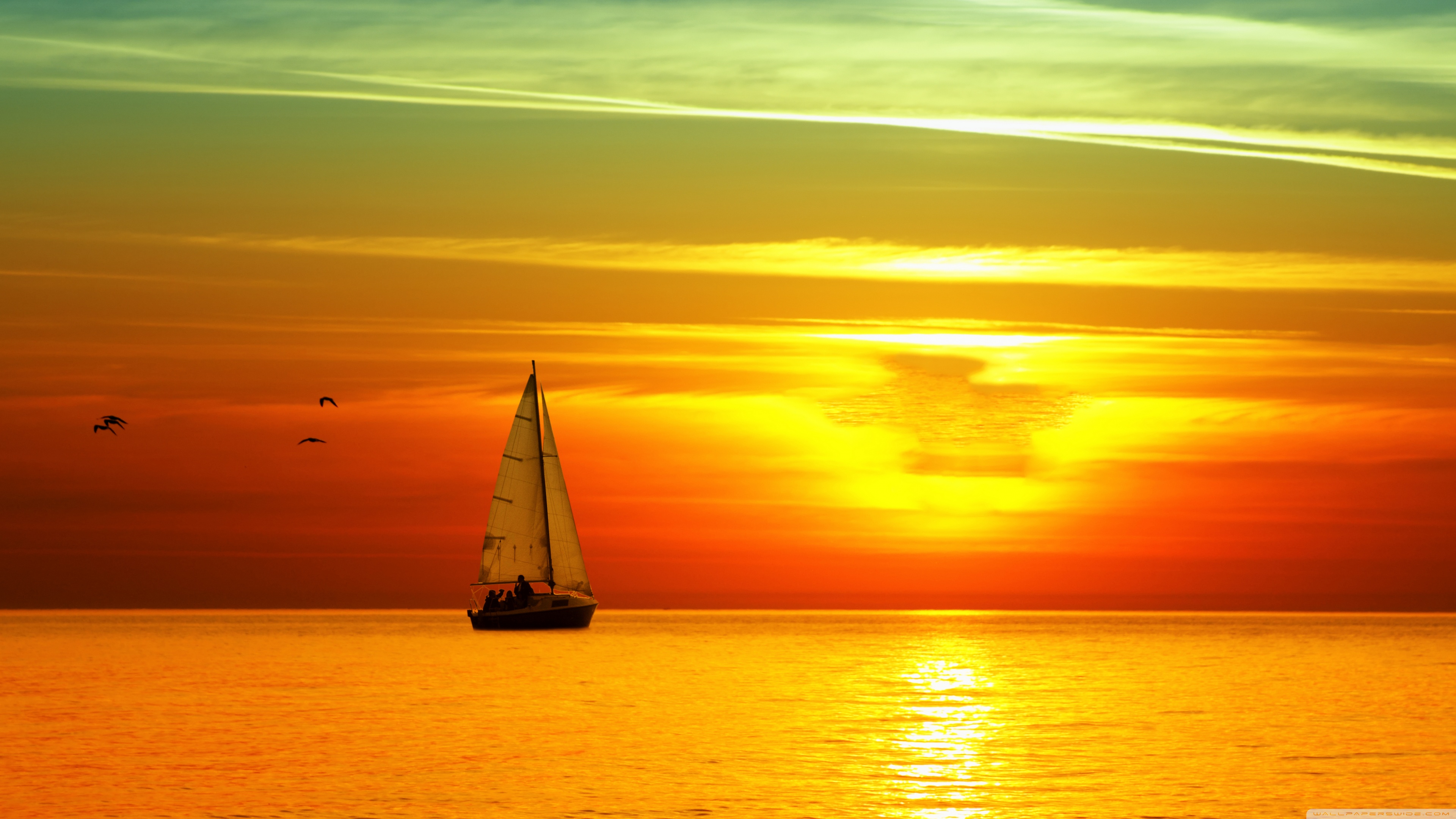 Sailing Boat At Sunset Ultra HD Desktop Background Wallpaper for: Multi Display, Dual Monitor, Tablet