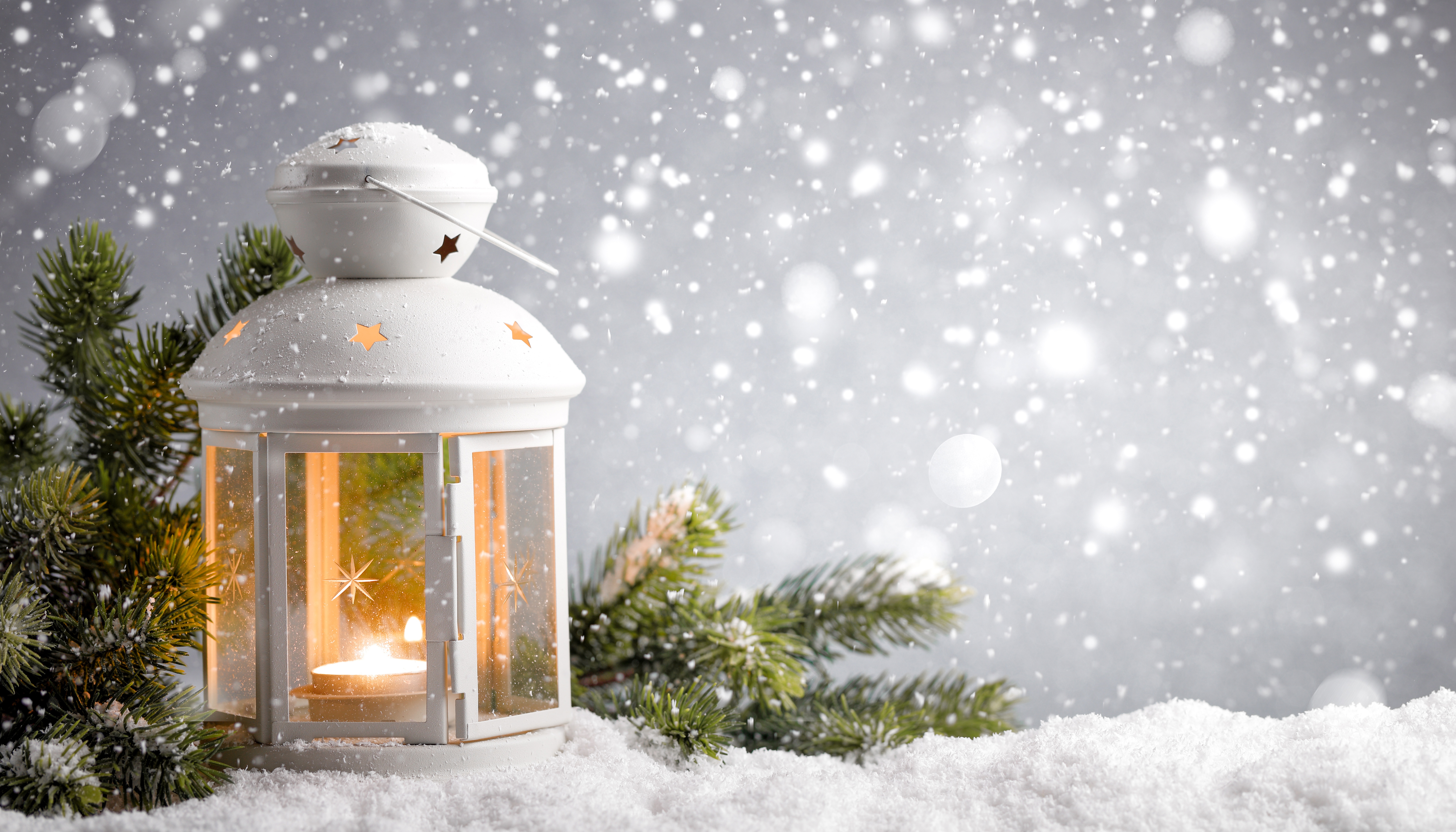 HD desktop wallpaper: Winter, Snow, Lantern, Candle, Man Made download free picture