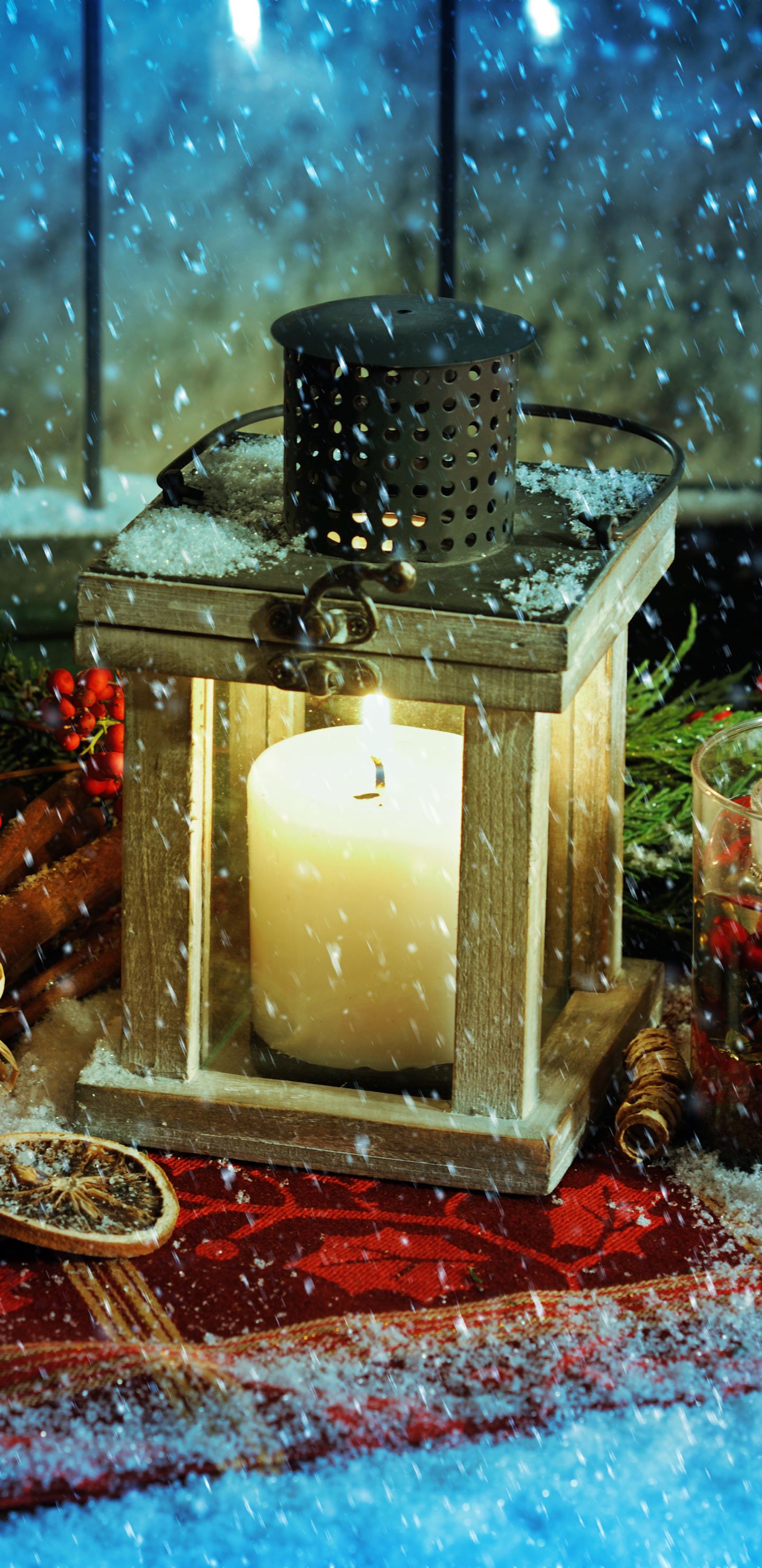 Mobile wallpaper: Winter, Christmas, Holiday, Candle, Snowfall, 1322275 download the picture for free