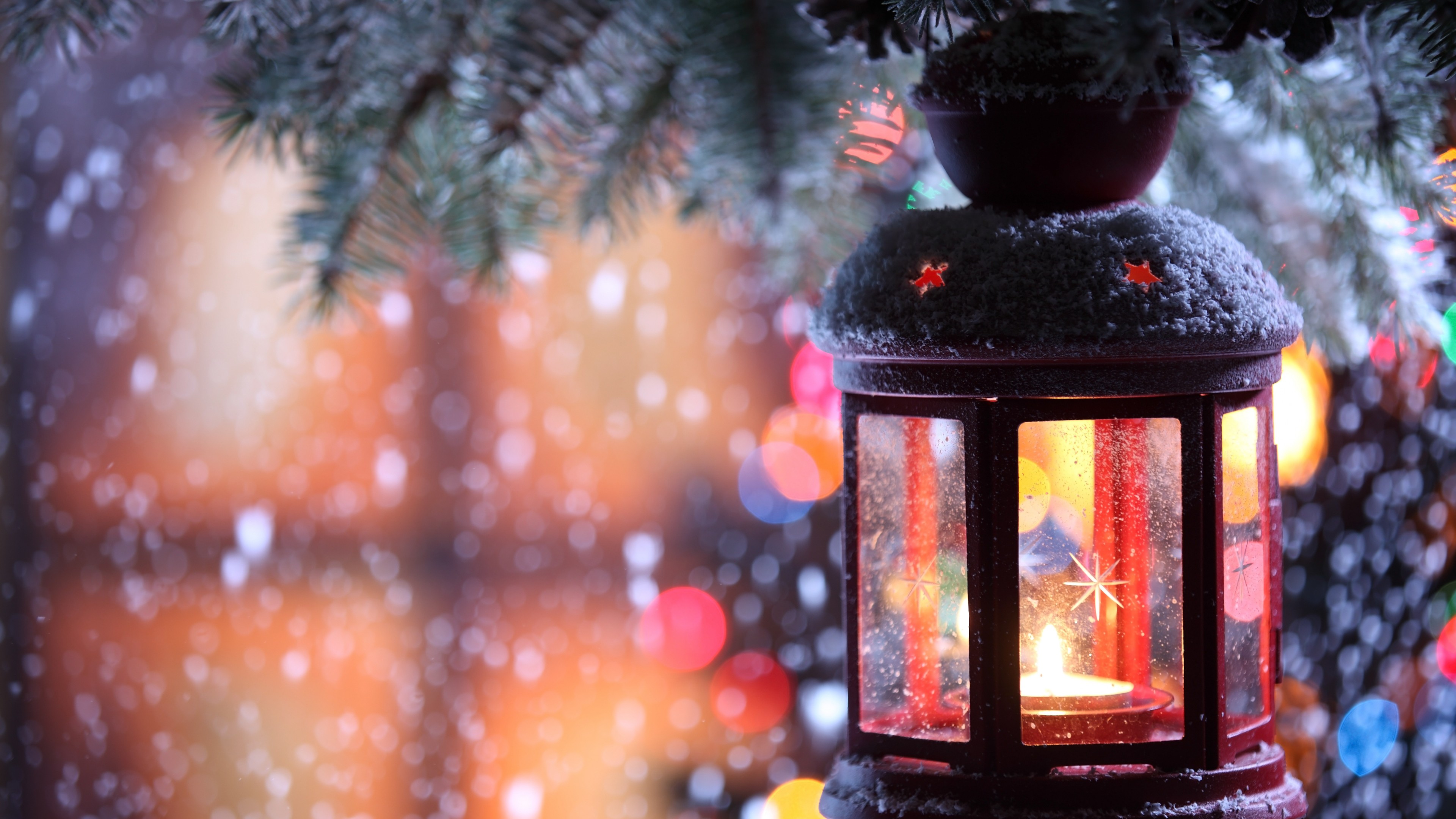 Wallpaper Christmas, New Year, Candle, Torch Branch, Snow, Winter, Snowflakes, decorations, Holidays