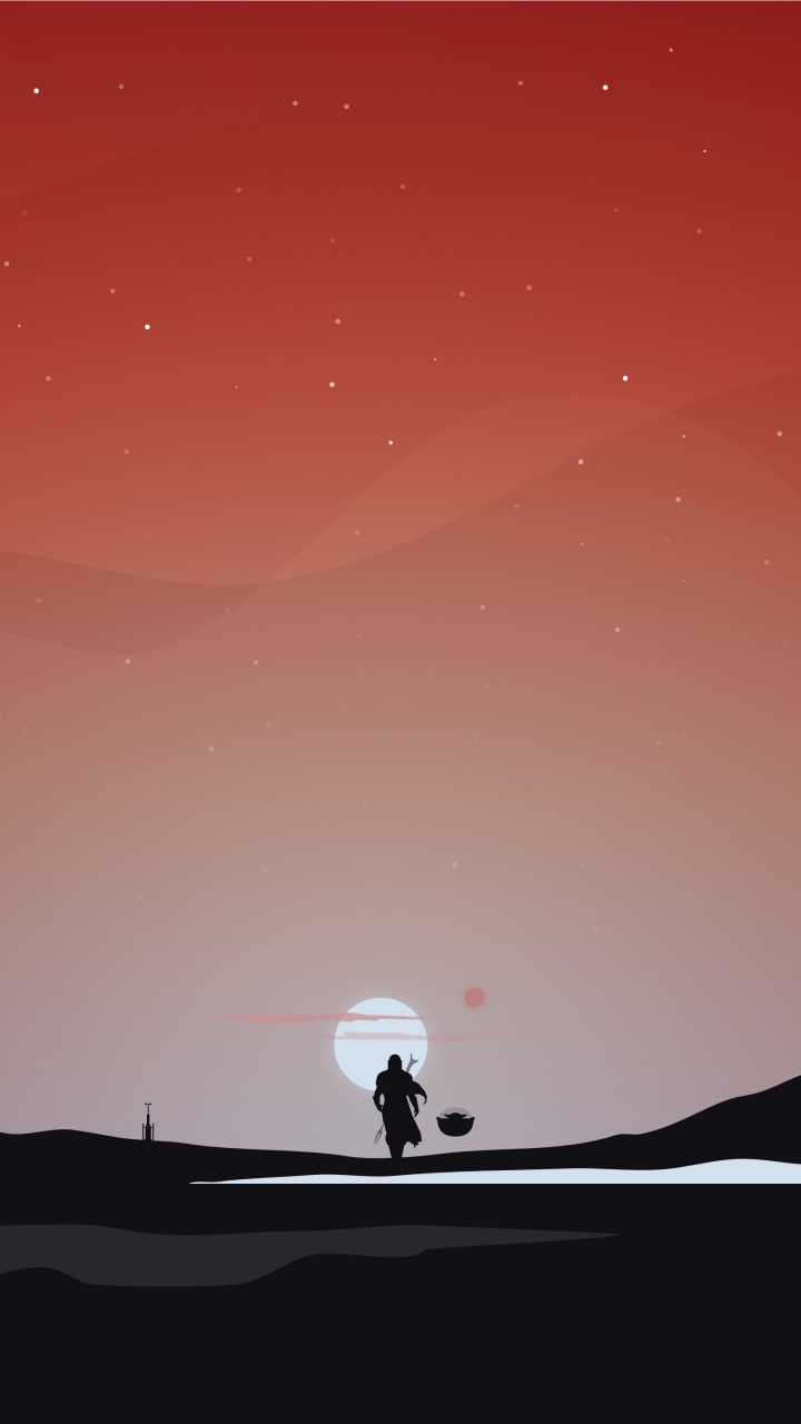 The Mandalorian Wallpaper 4K, Star Wars, Dark, Red Sky