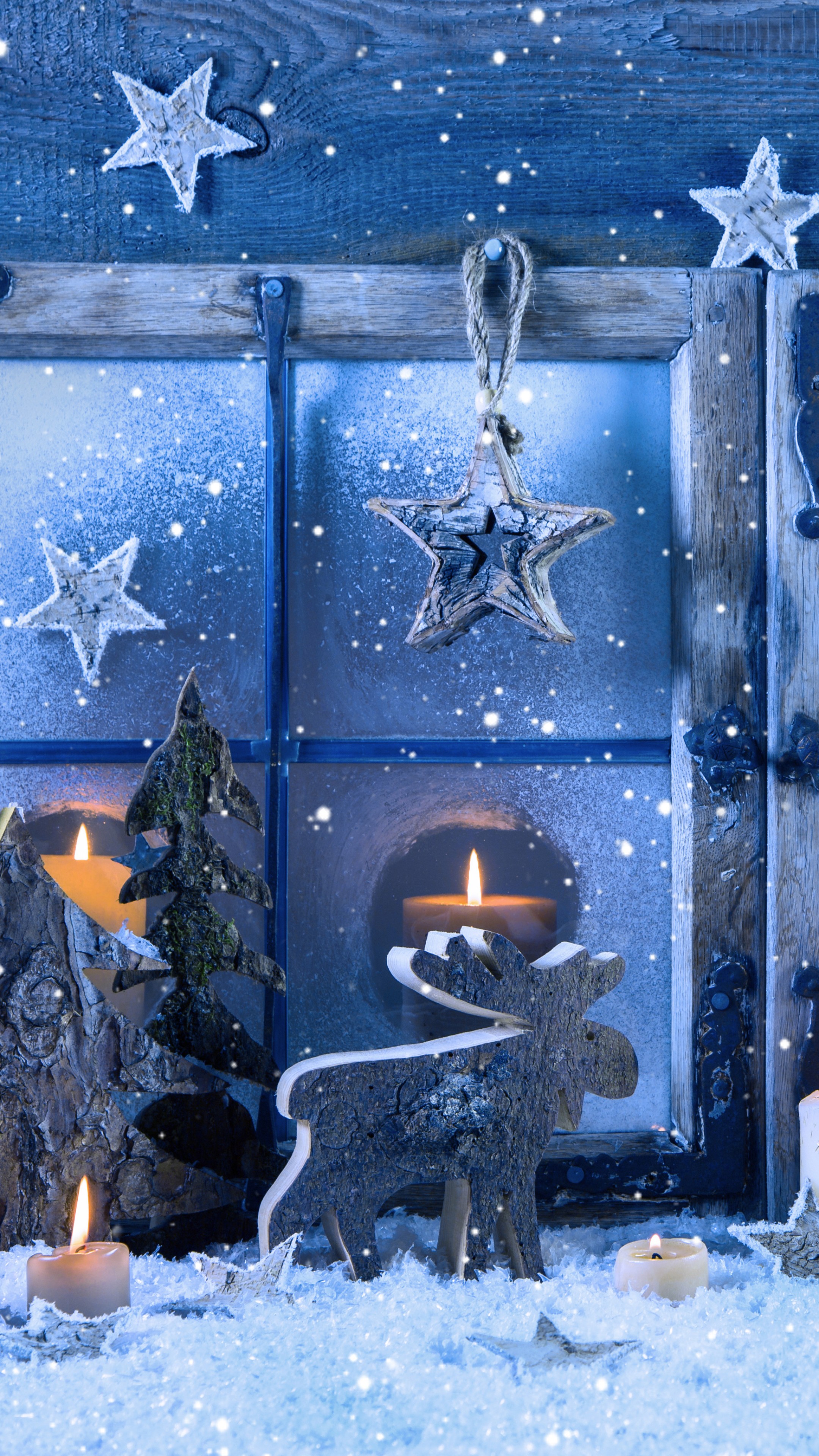 Wallpaper Christmas, New Year, Decorations, Candle, Snow, Fir Tree, Star, Holidays