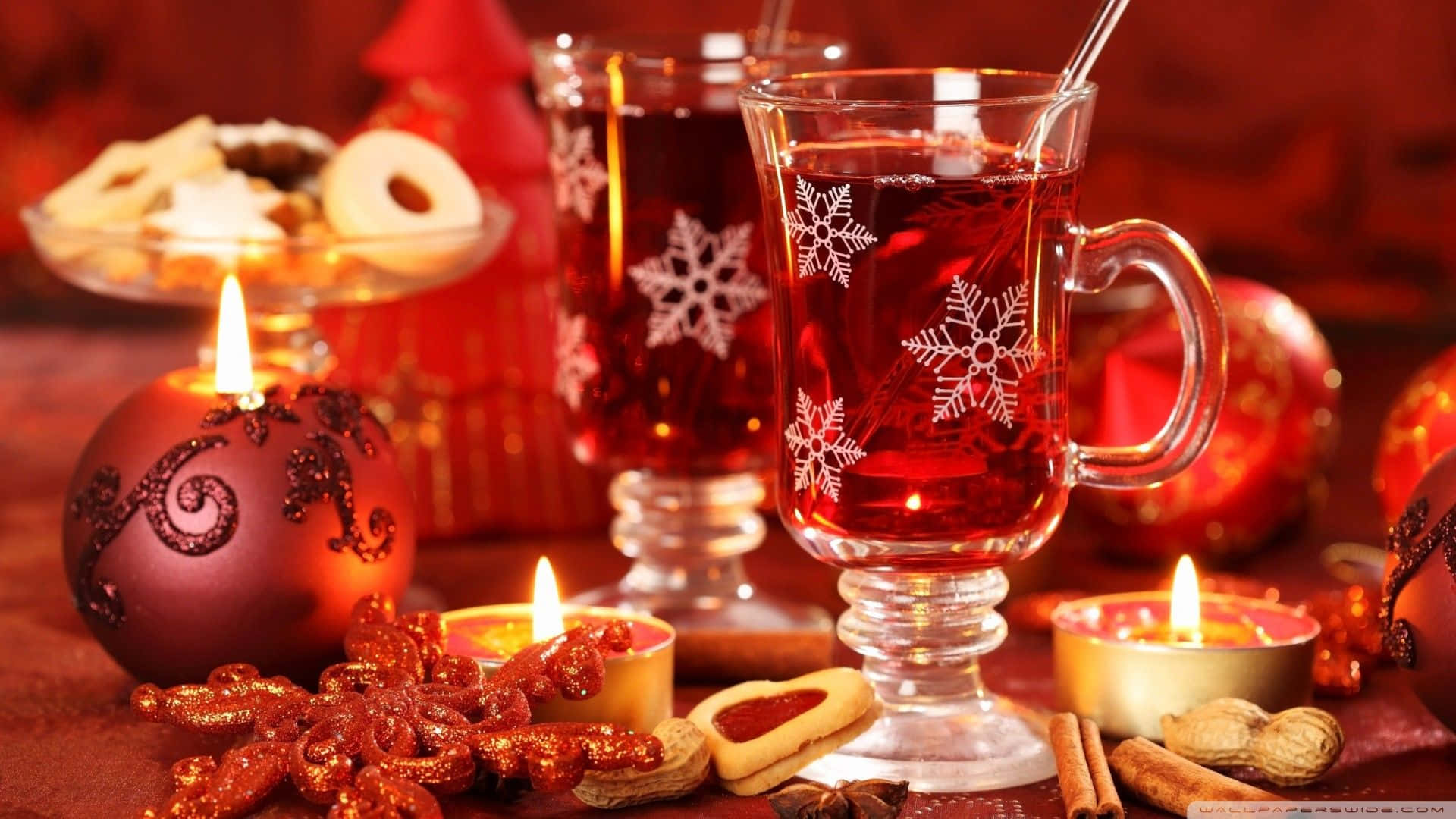 Download Winter Holiday Desktop With Wine And Candles Wallpaper