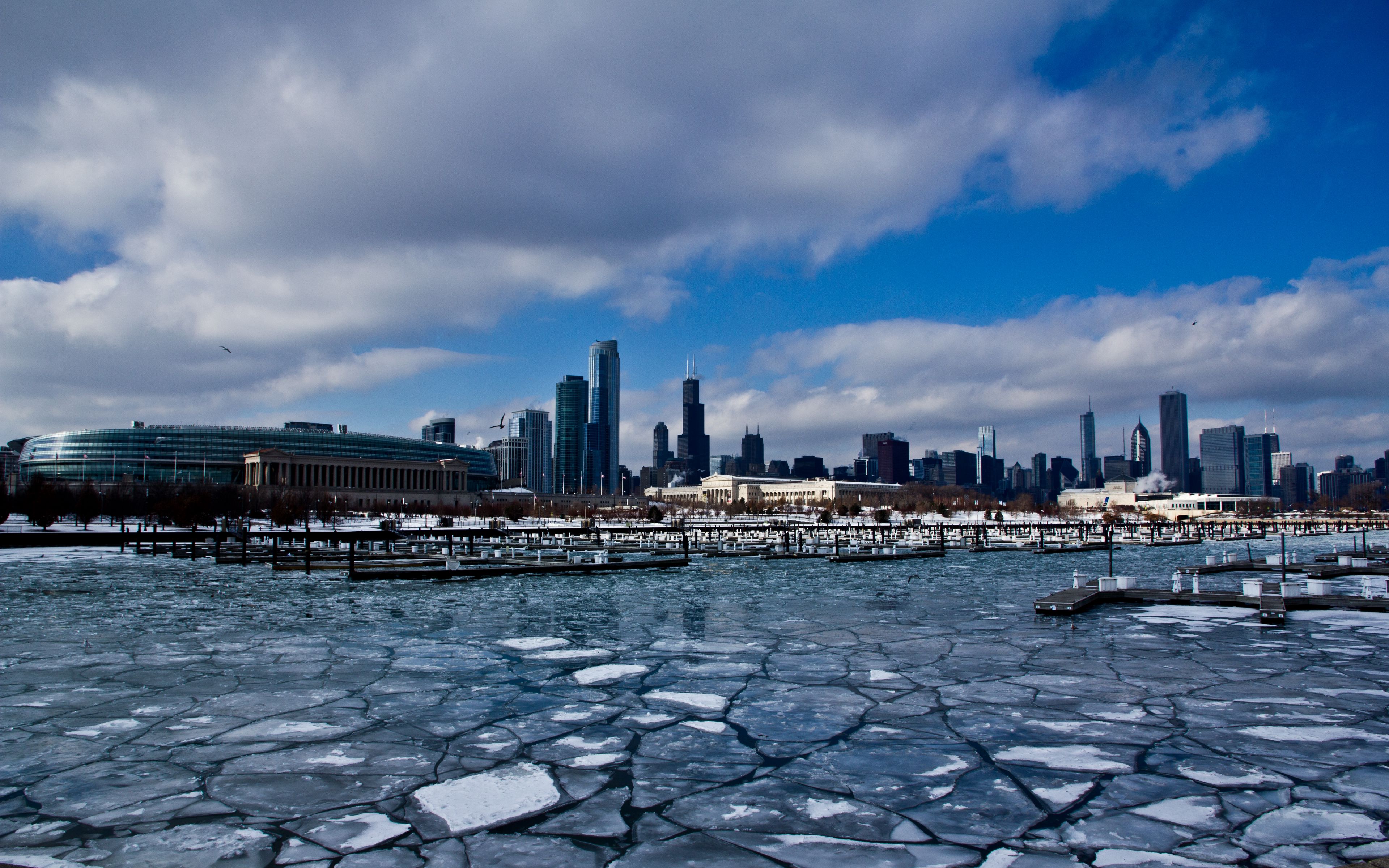 Download wallpaper 3840x2400 chicago, usa, illinois, america, zdniya, skyscrapers, ice, port, winter, building 4k ultra HD 16:10 HD background