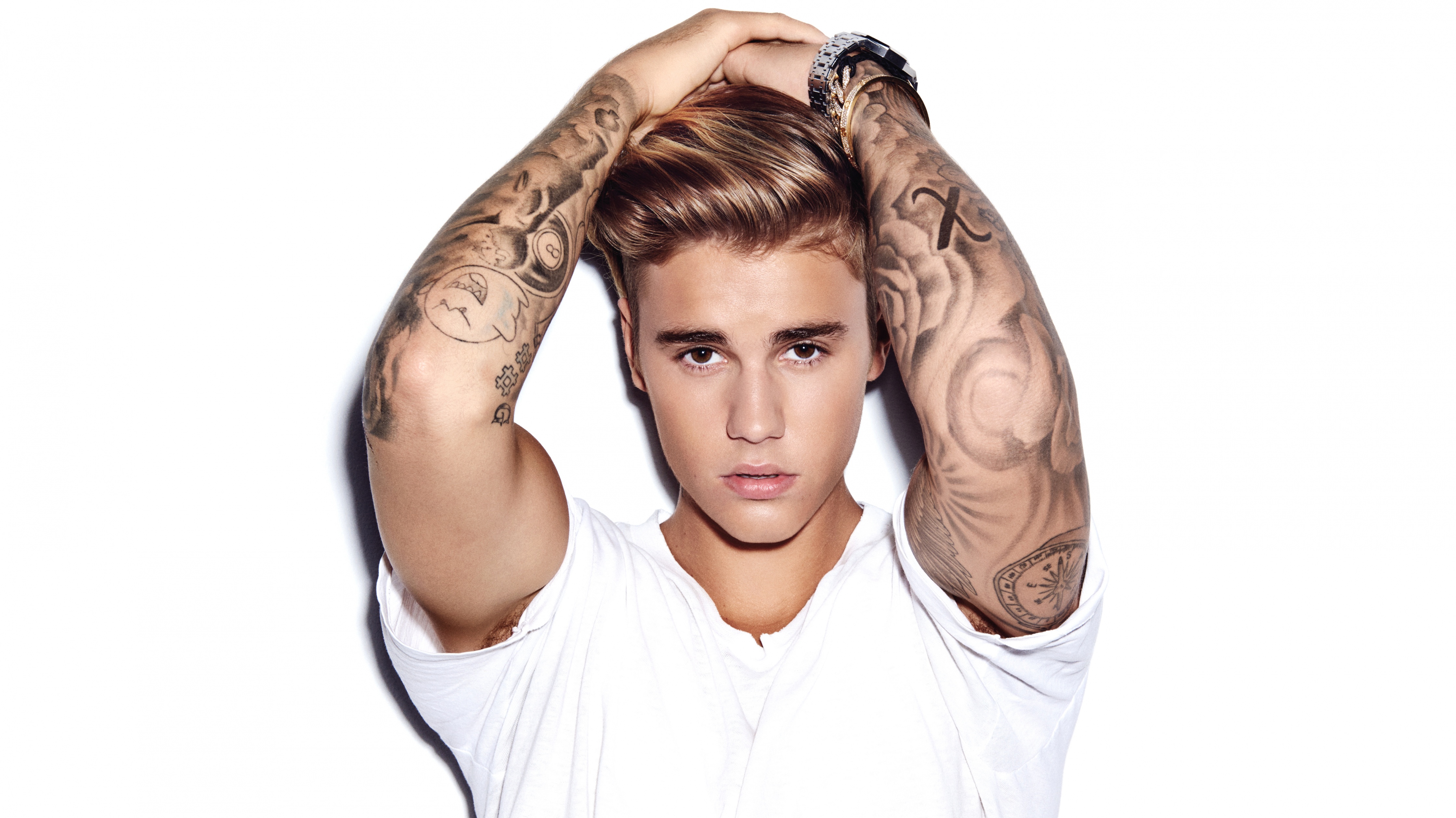 Justin Bieber Wallpaper 4K, Pop singer, White background, 5K