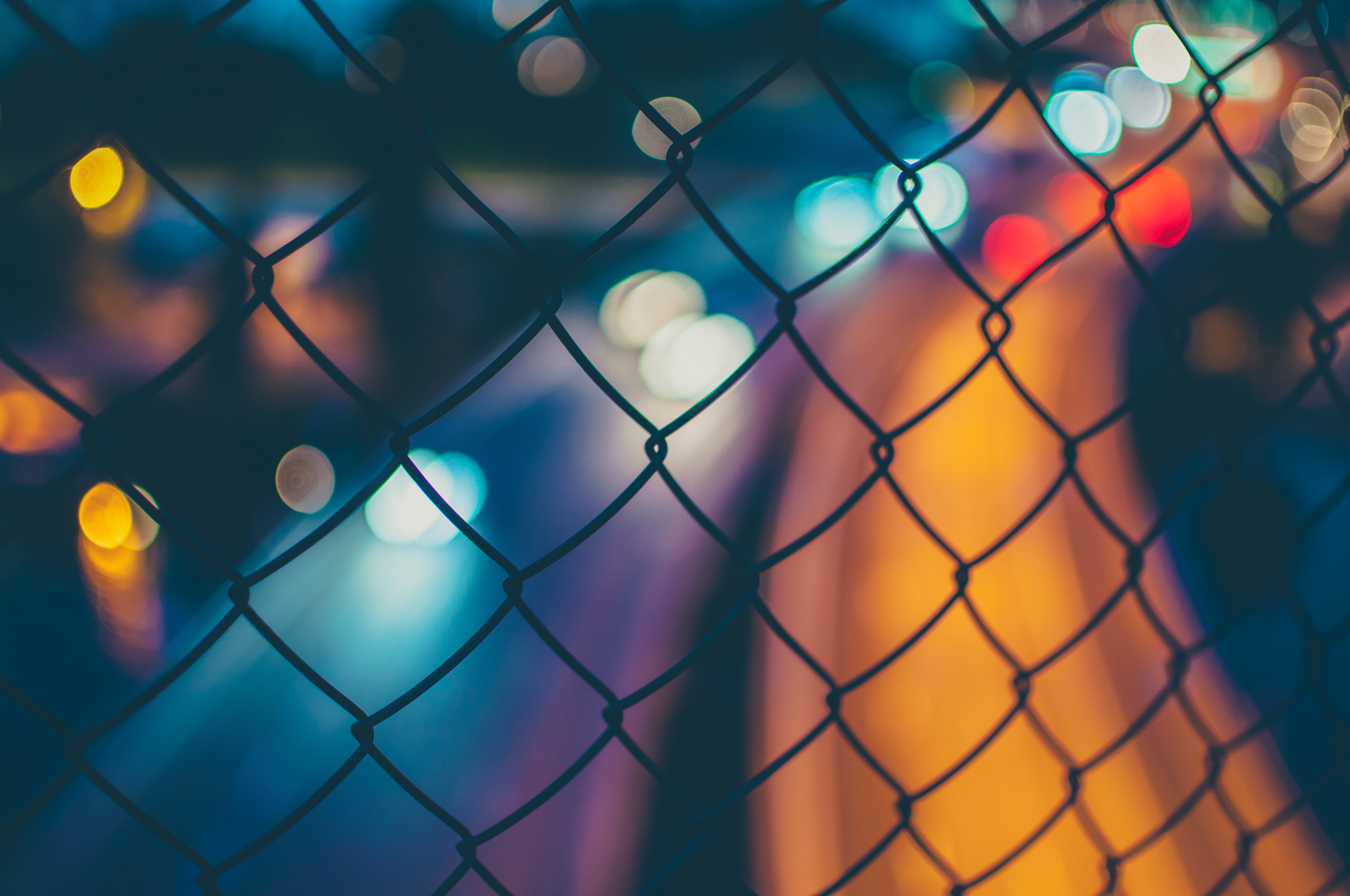 Chain Fence Long Exposure Orange Blue Blur 4k, HD Photography, 4k Wallpaper, Image, Background, Photo and Picture