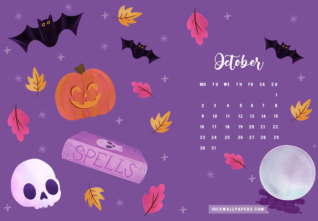 October Calendar 2023, Halloween Wallpaper for Desktop & Laptop Wallpaper