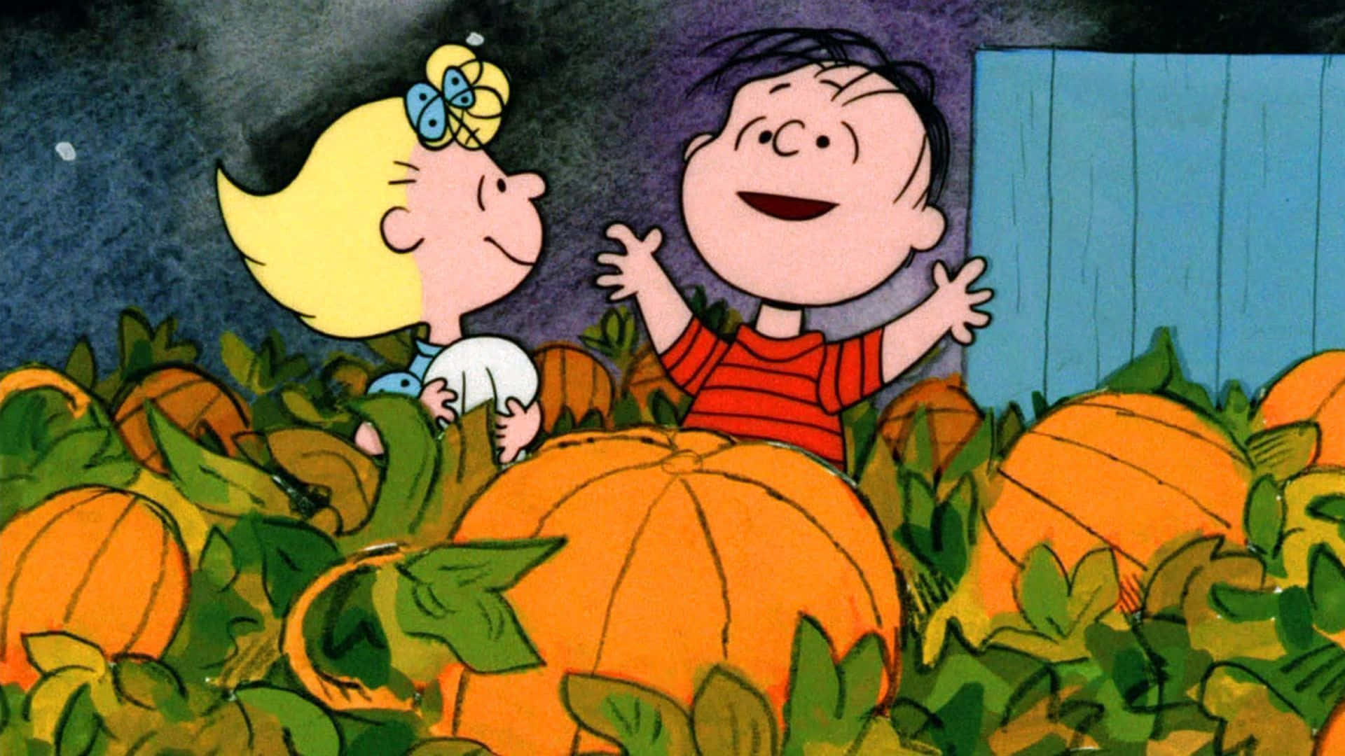 Download The Great Pumpkin glowing in a moonlit field Wallpaper