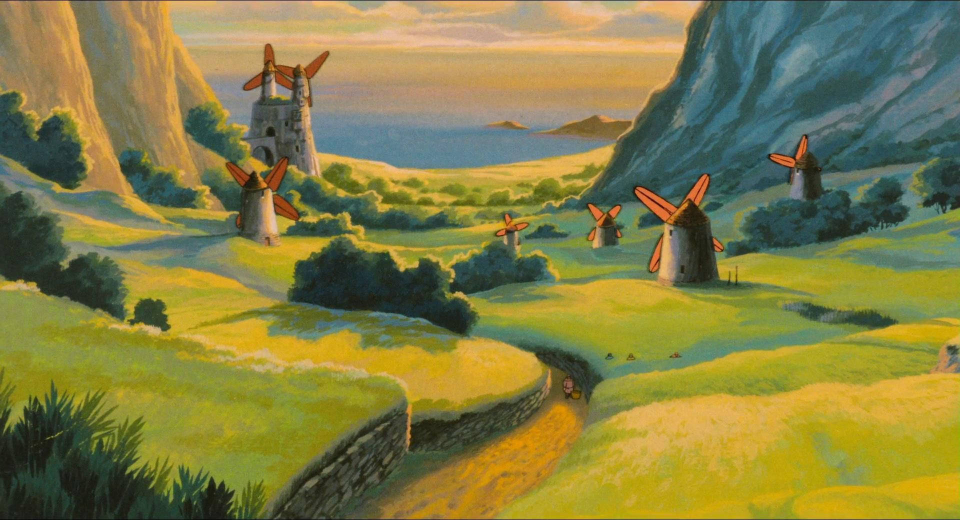 Download Studio Ghibli Scenery With Windmills Wallpaper