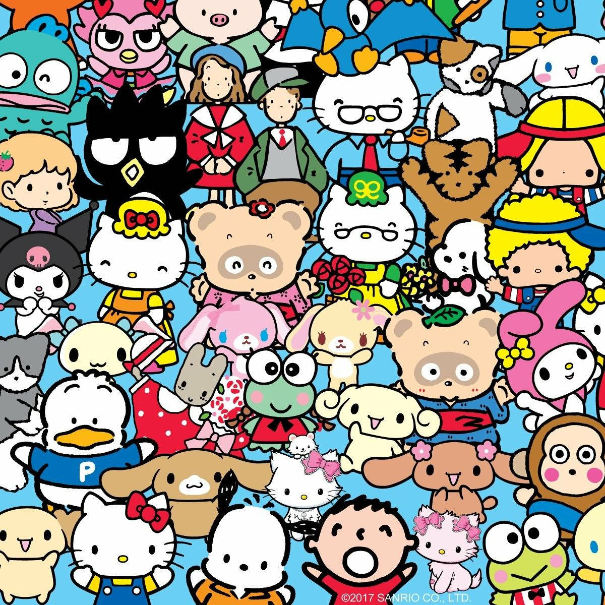 Download Sanrio Characters On Blue Background Wallpaper