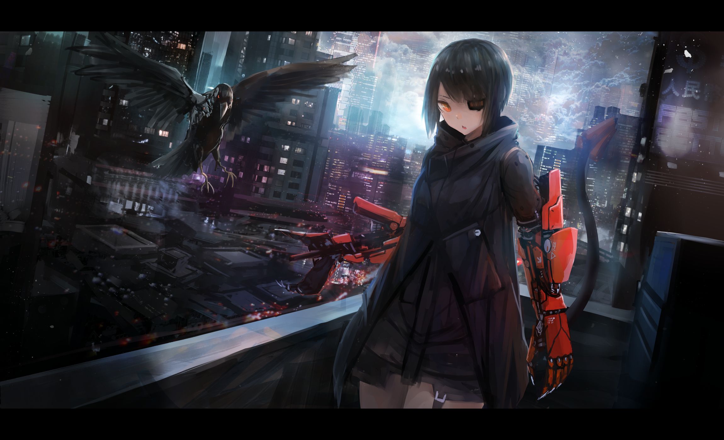 HD desktop wallpaper: Anime, City, Cyberpunk, Crow, Original download free picture