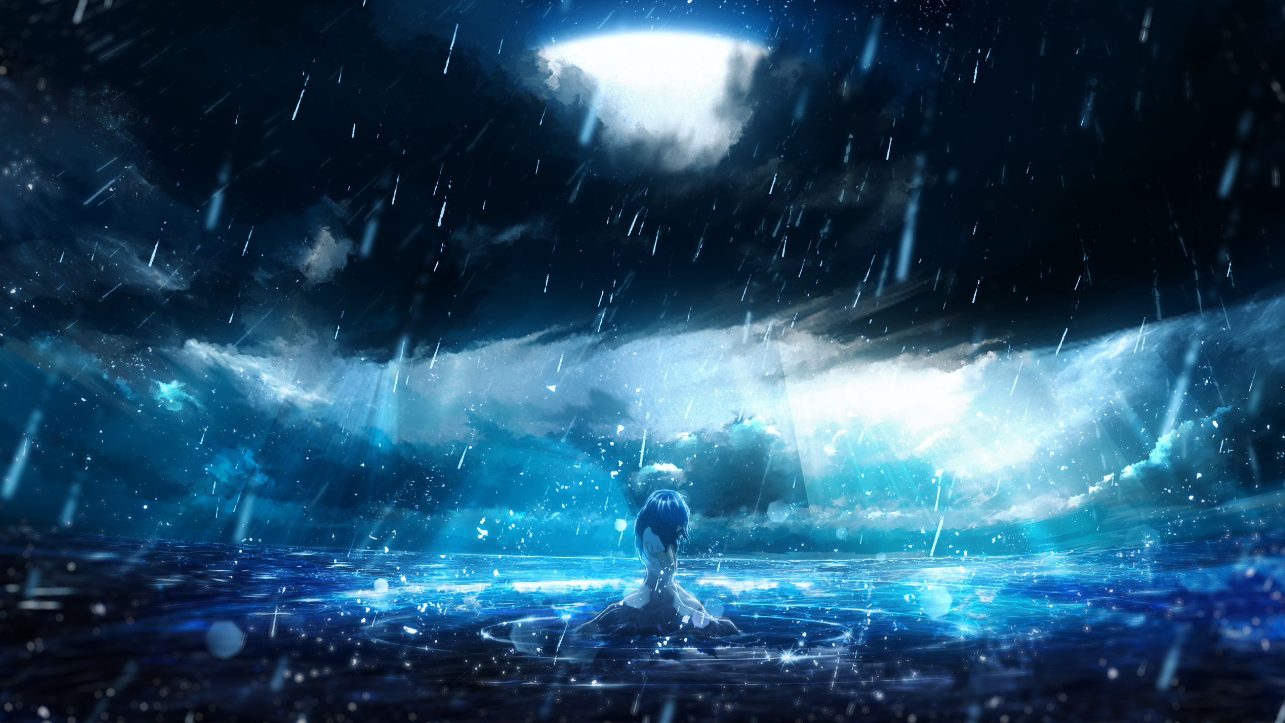 Anime Night Rain HD Wallpaper