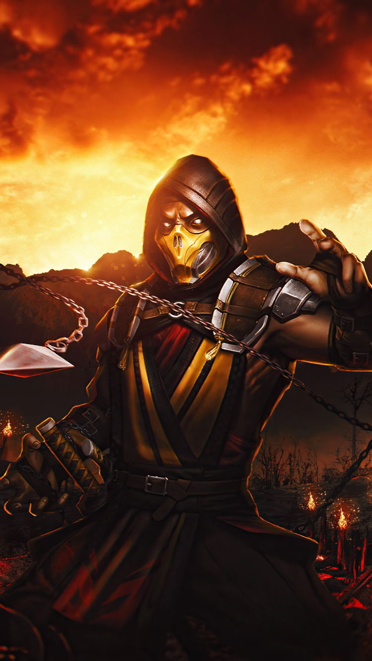 Download wallpaper 750x1334 mortal kombat, scorpion, fan art, iphone 7, iphone 8, 750x1334 HD background, 27109