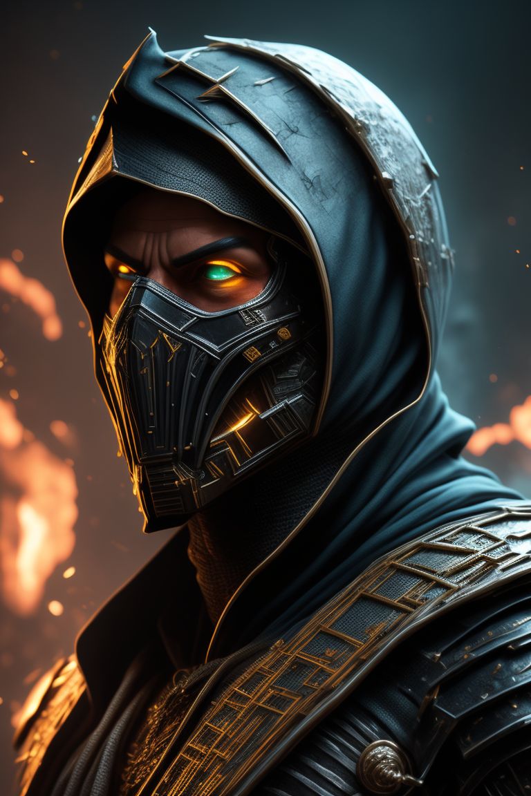Puzzled Bear662: Scorpion From Mortal Kombat 11, 4k, Hyper Realistic, Extreme Details, Clothes With Patterns, Sci Fi, Futuristic, Monge Style, Bright, Cinematic, 4k, Epic, Hyperrealism Painting Concept Art Of Detailed Character Design Matte Painting