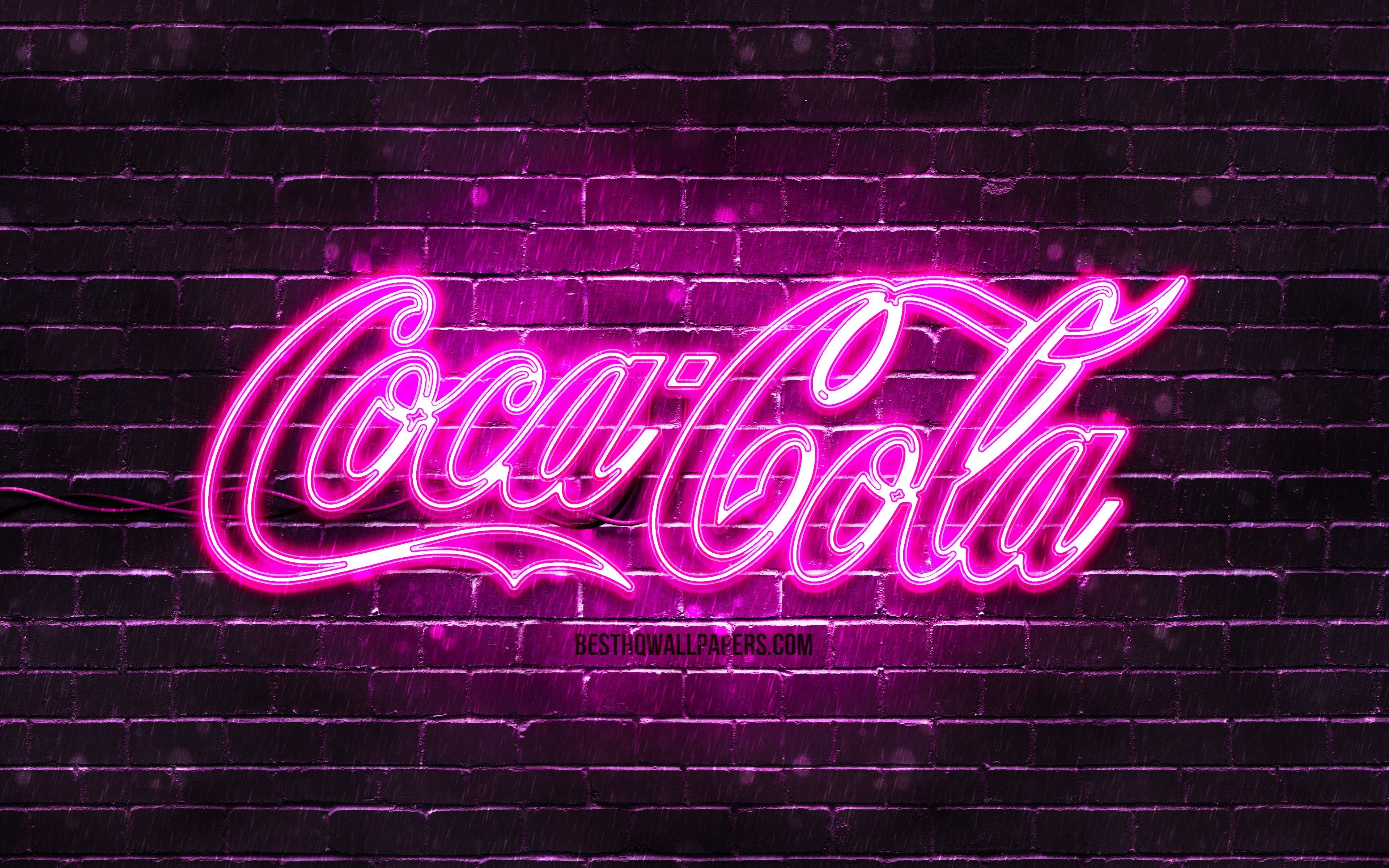 Download Wallpaper Coca Cola Purple Logo, 4k, Purple Brickwall, Coca Cola Logo, Brands, Coca Cola Neon Logo, Coca Cola For Desktop With Resolution 3840x2400. High Quality HD Picture Wallpaper