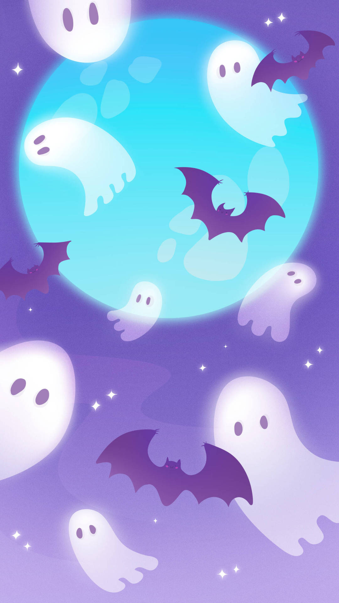 Download Cute Halloween Phone Ghosts And Bats Wallpaper