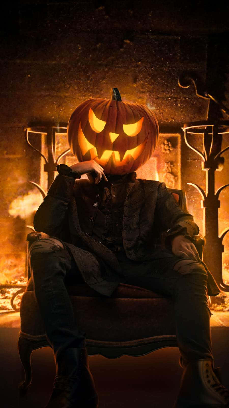 Download Carved Pumpkin Head Evil Smile Wallpaper