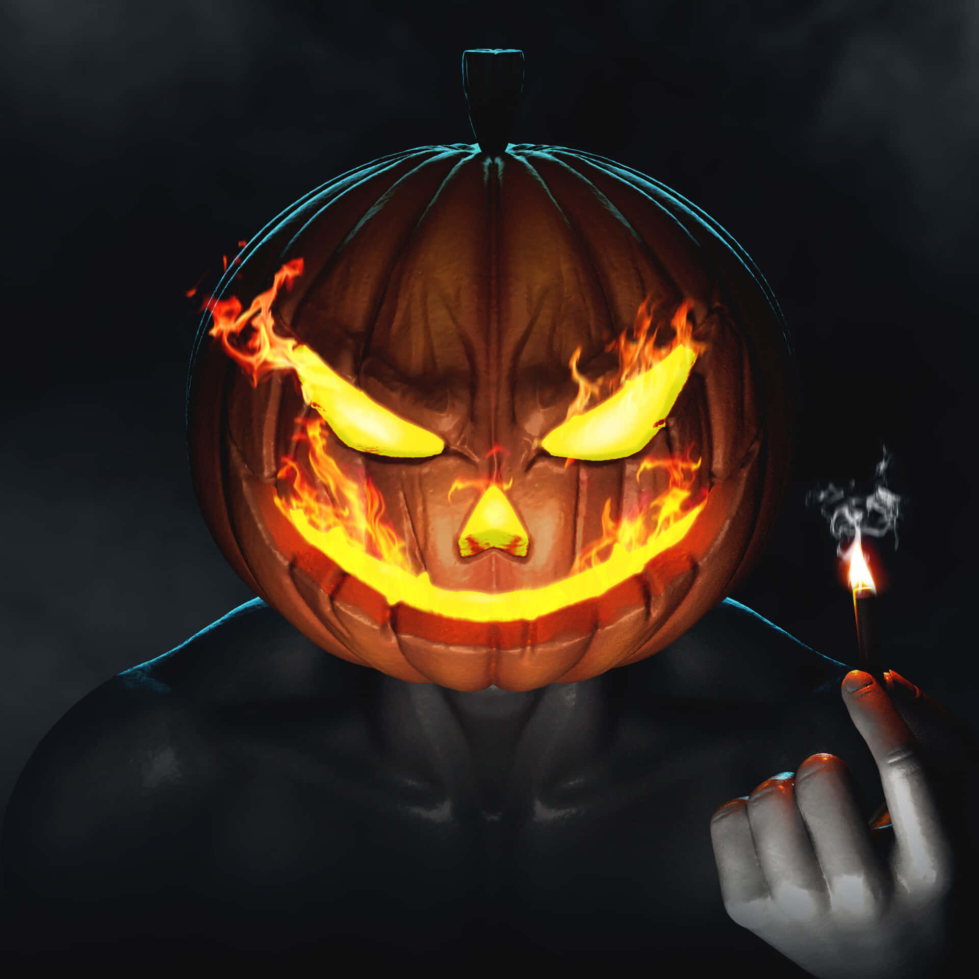 Download Flaming Pumpkin Head Picture
