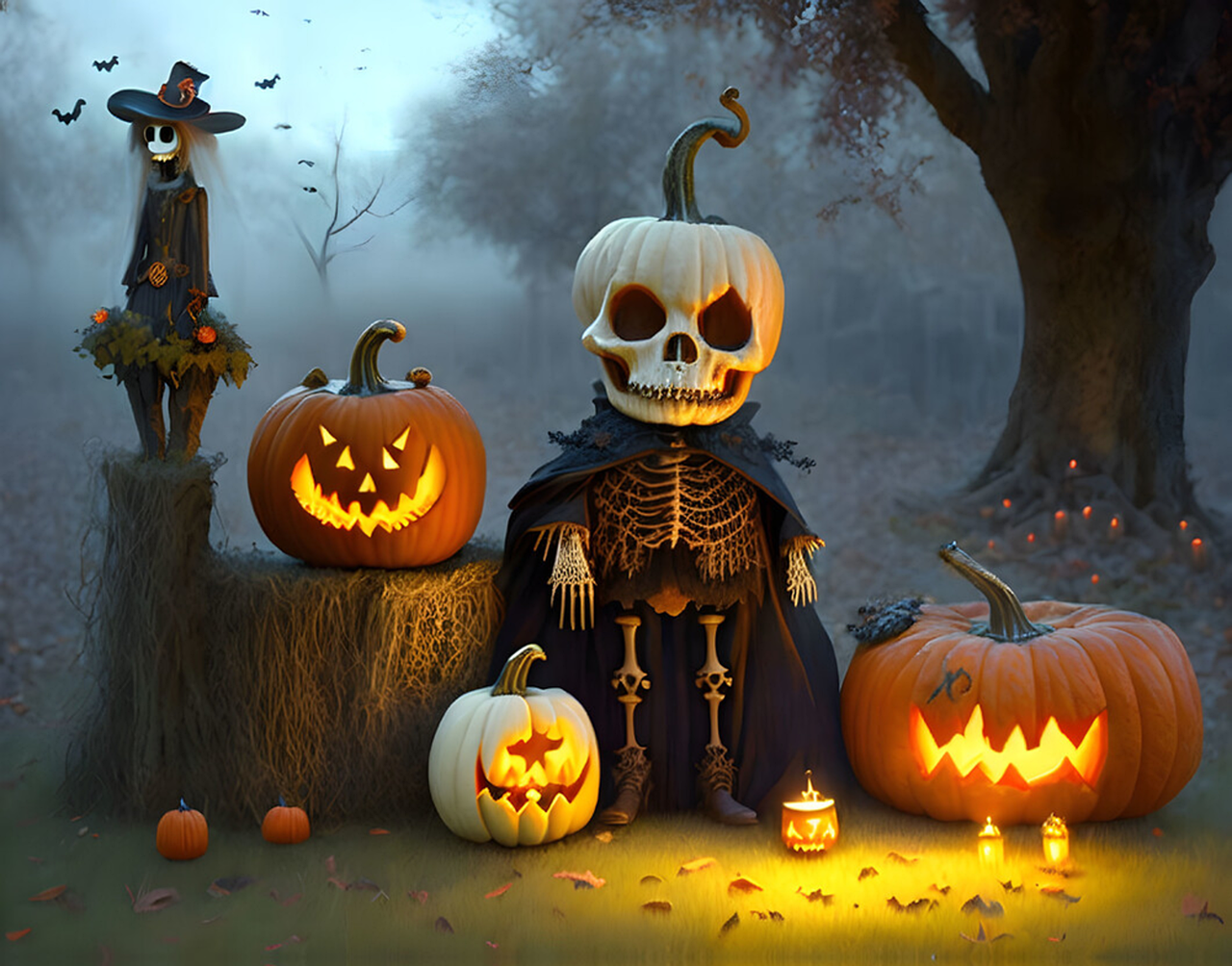 Skeleton Pumpkin Head With Jack O Lanterns Picture, Photo, and Image for Facebook, Tumblr, , and Twitter