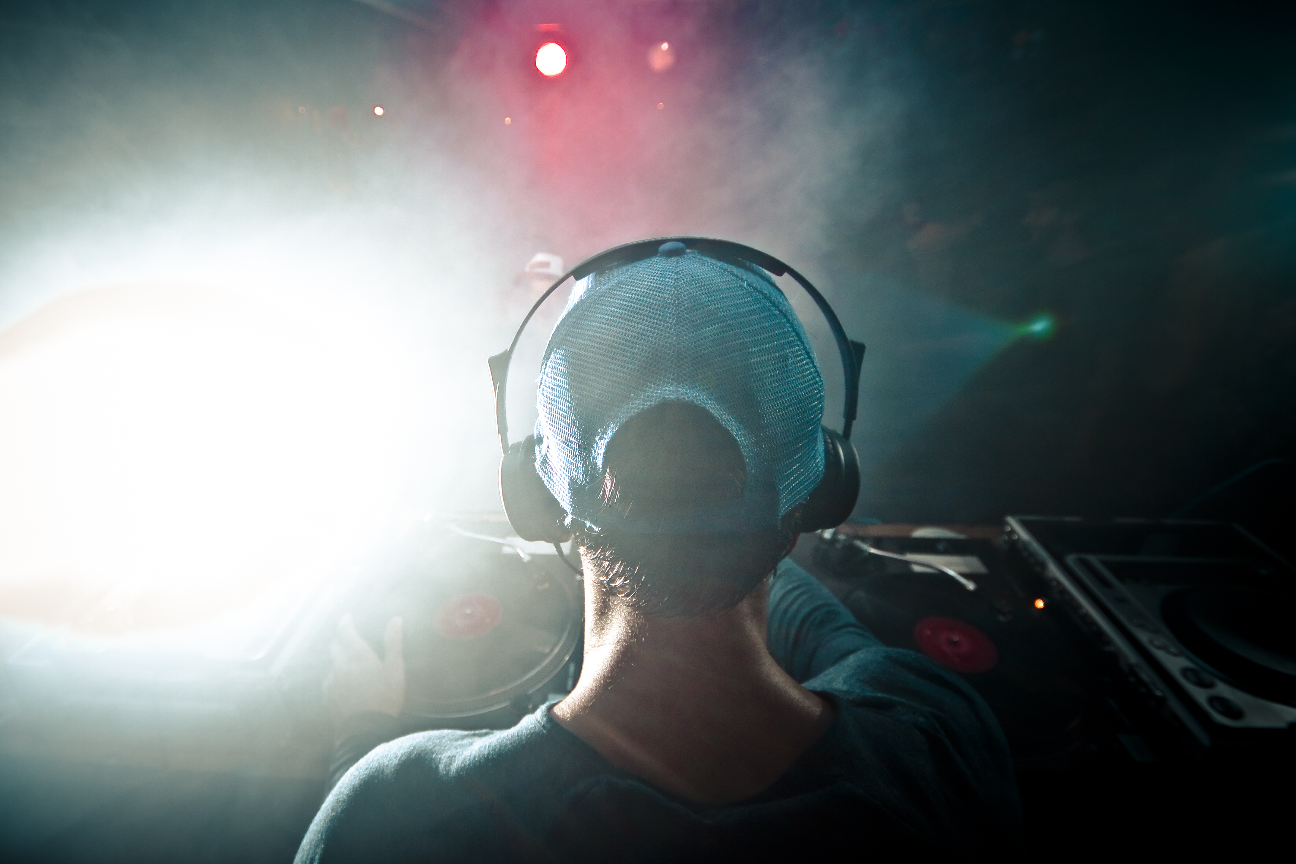 Free Image, music, light, dance, color, darkness, nightlife, club, blue, musician, spotlight, dj, outer space, publicdomain, headphones, neck, turntables, discjockey, screenshot, special effects, atmosphere of earth, computer wallpaper 4362x2908