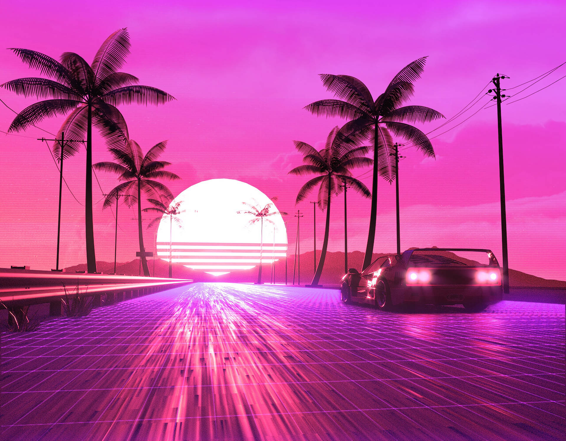 Download Pink Sunset Road Wallpaper