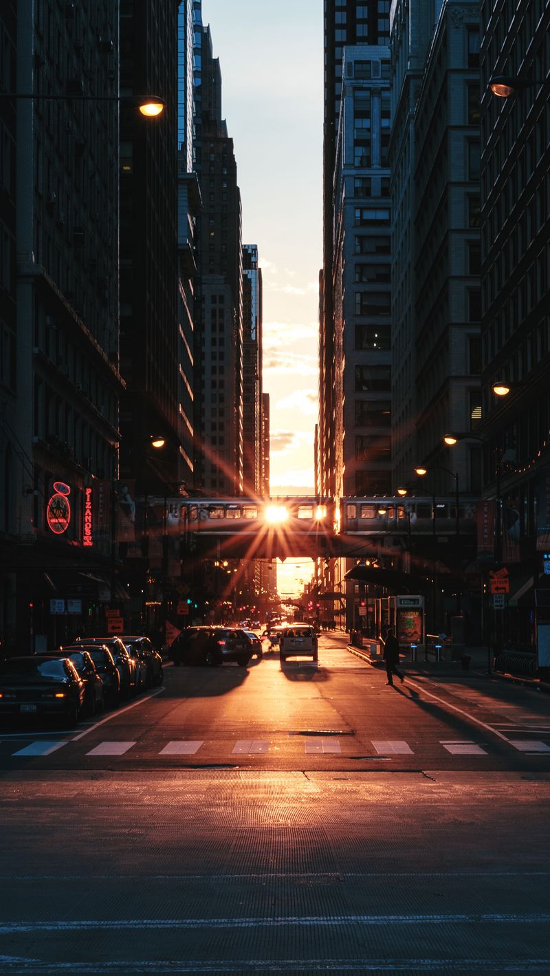 Download Wallpaper 800x1420 City, Sunset, Street, Buildings Iphone Se 5s 5c 5 For Parallax HD Background