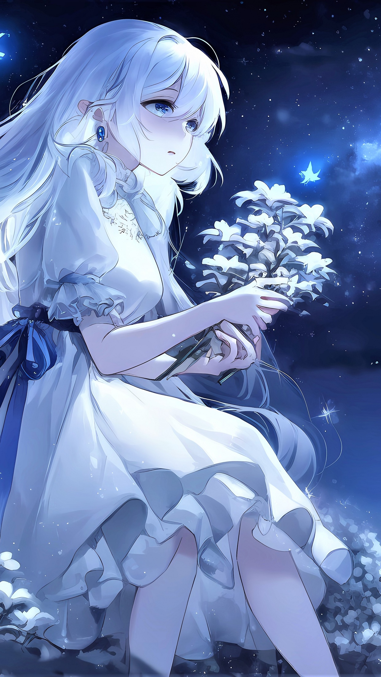 Anime Girl Beautiful White Hair 4K Wallpaper iPhone HD Phone #4190h