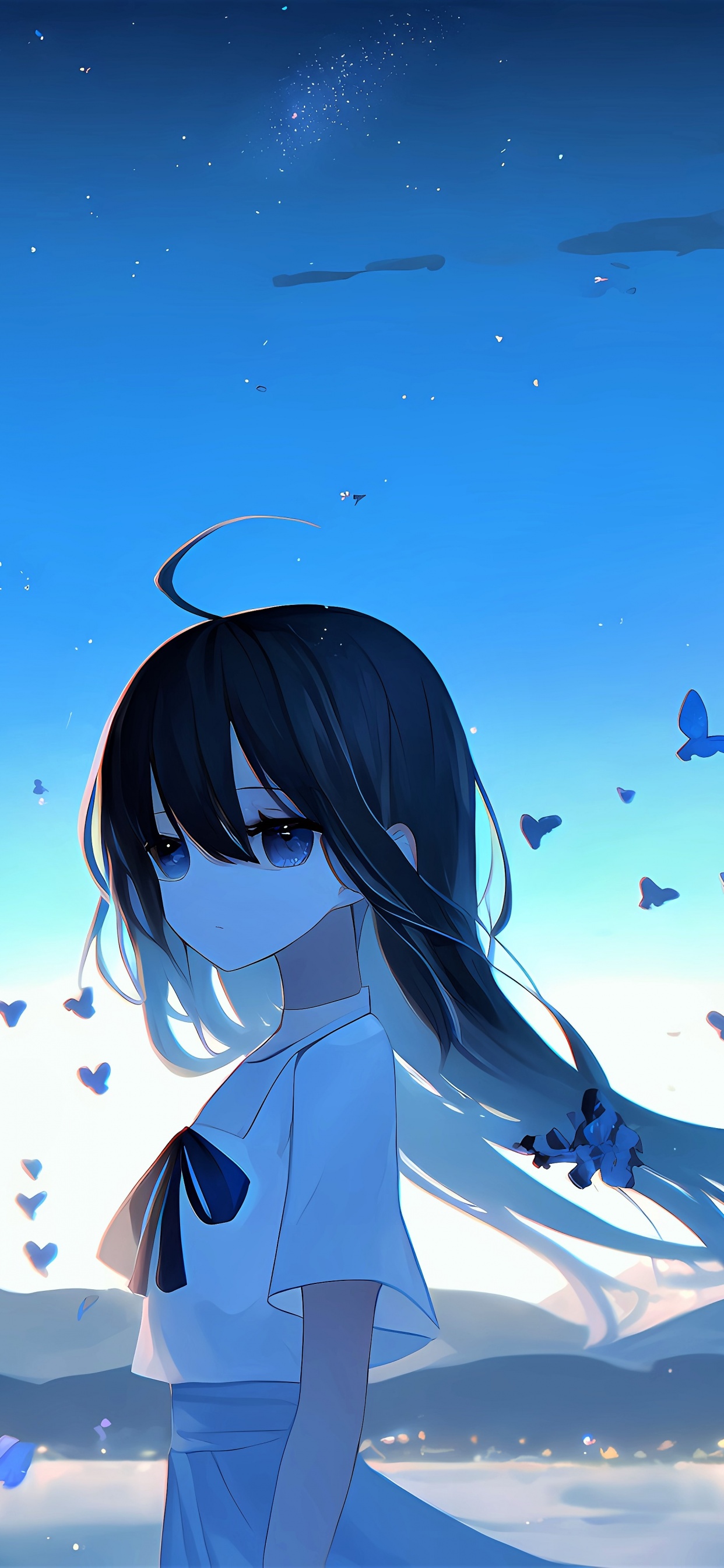 Anime girl Wallpaper 4K, Dream, Lonely, Butterflies