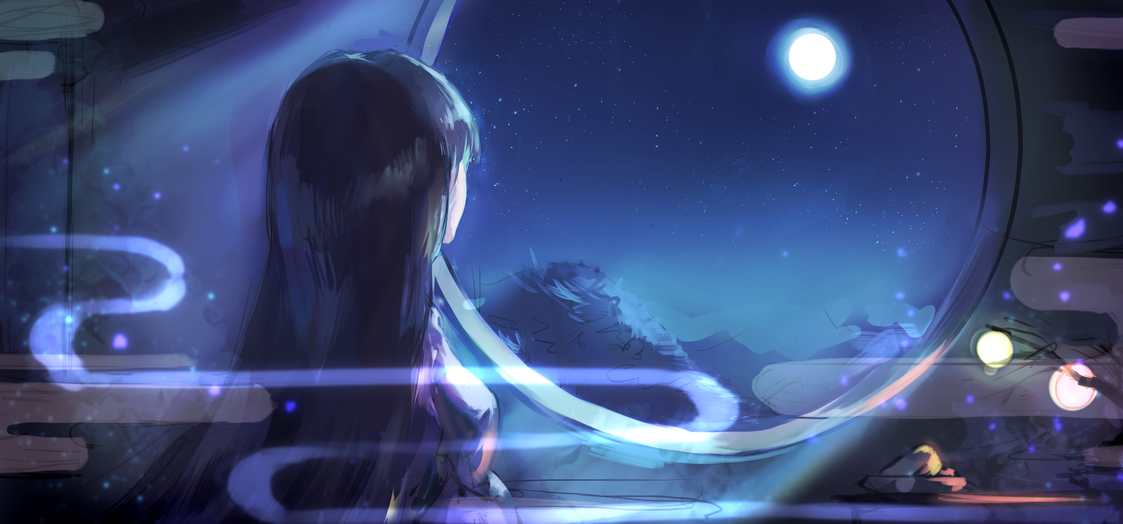 moonlight, black hair, anime girls, anime, Moonx1792 Wallpaper