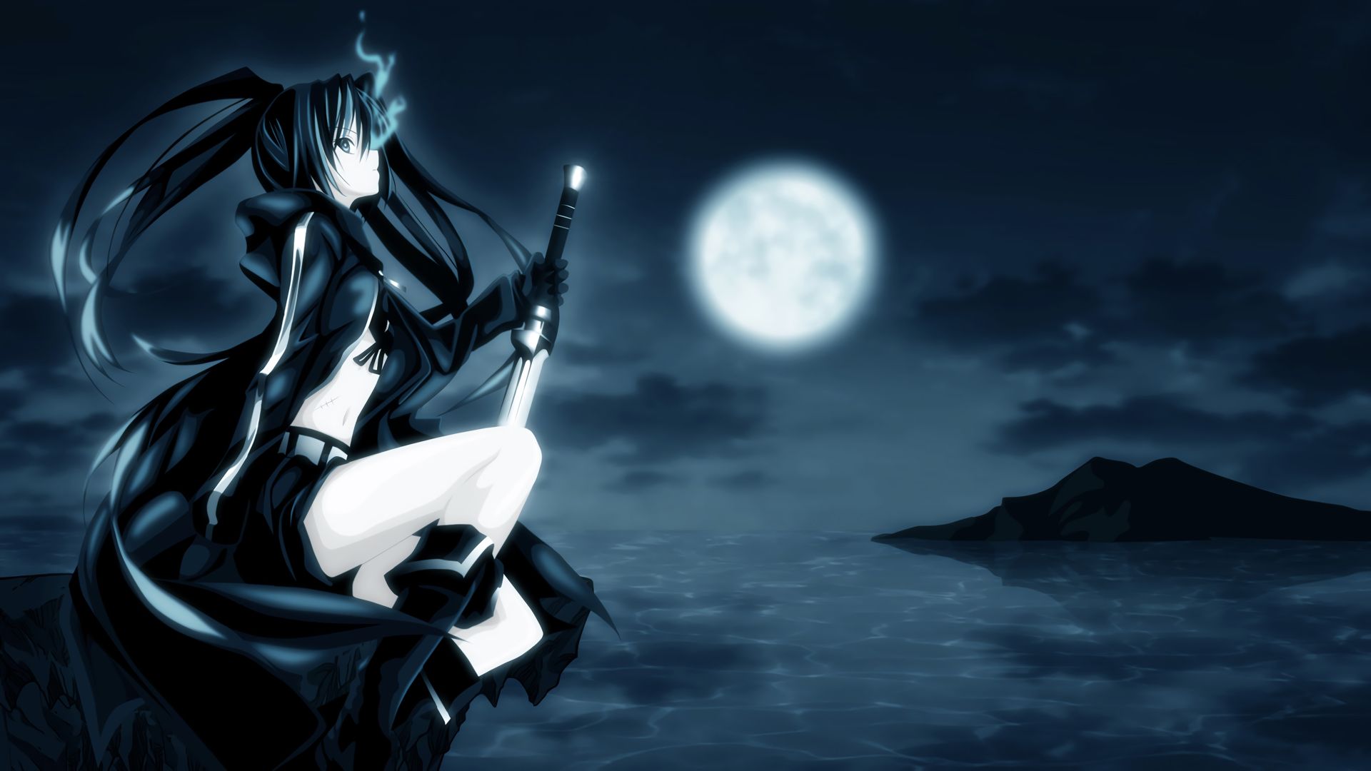 HD desktop wallpaper: Anime, Moon, Black Rock Shooter, Dark download free picture