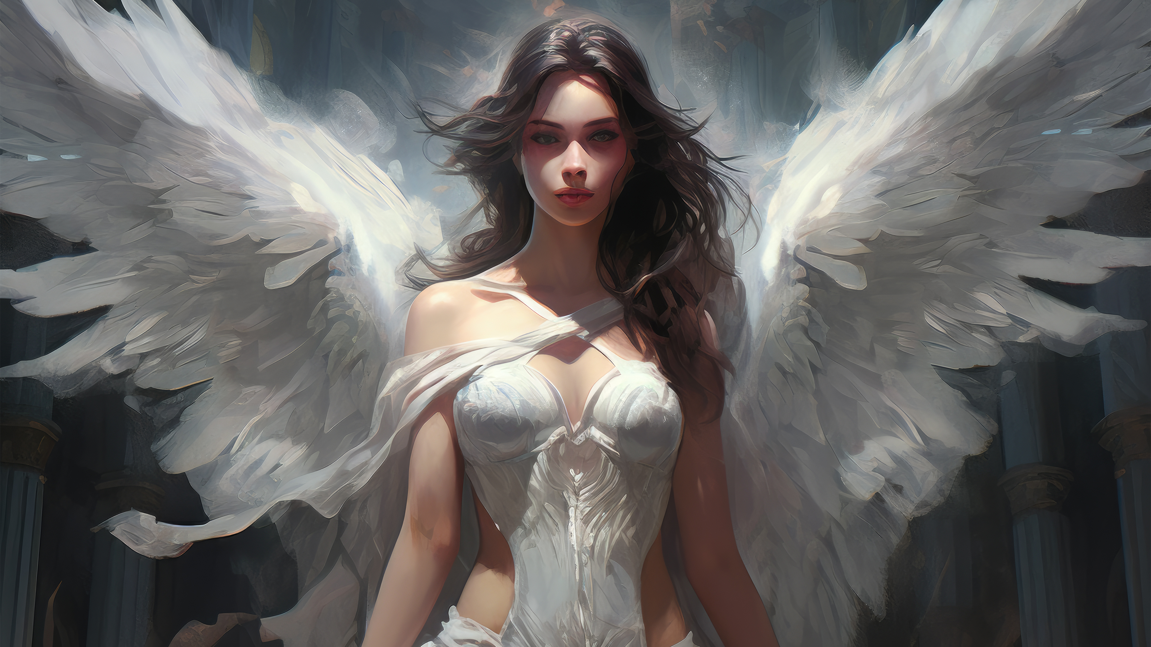 Angel Wings Ai Portrait Long Hair, HD Artist, 4k Wallpaper, Image, Background, Photo and Picture