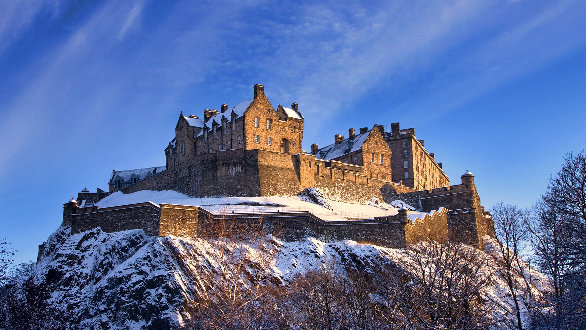 Edinburgh Castle In winter at sunset, Scotland, UK. Windows Spotlight Image