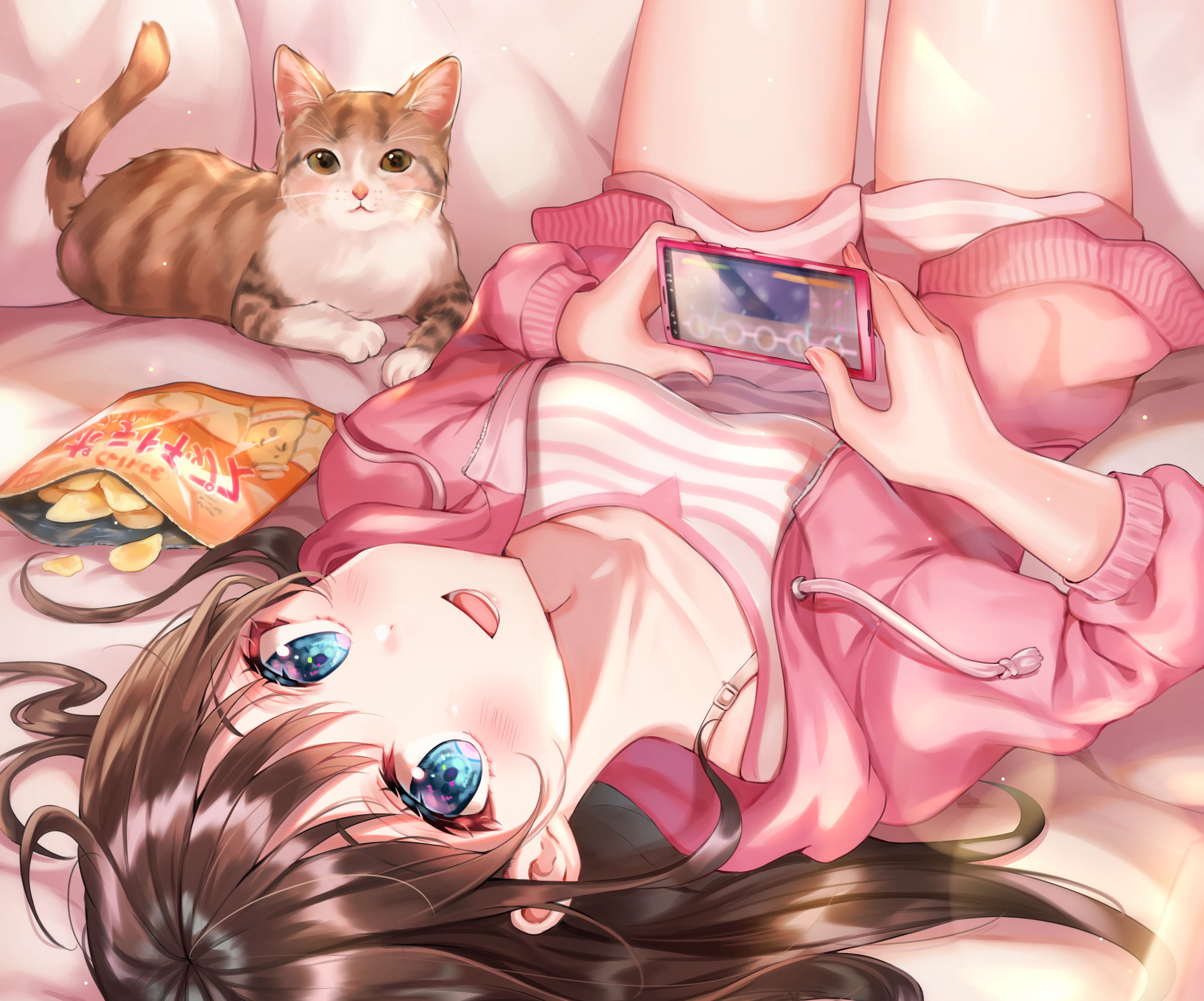 HD desktop wallpaper: Anime, Cat, Blue Eyes, Original, Brown Hair, Phone download free picture