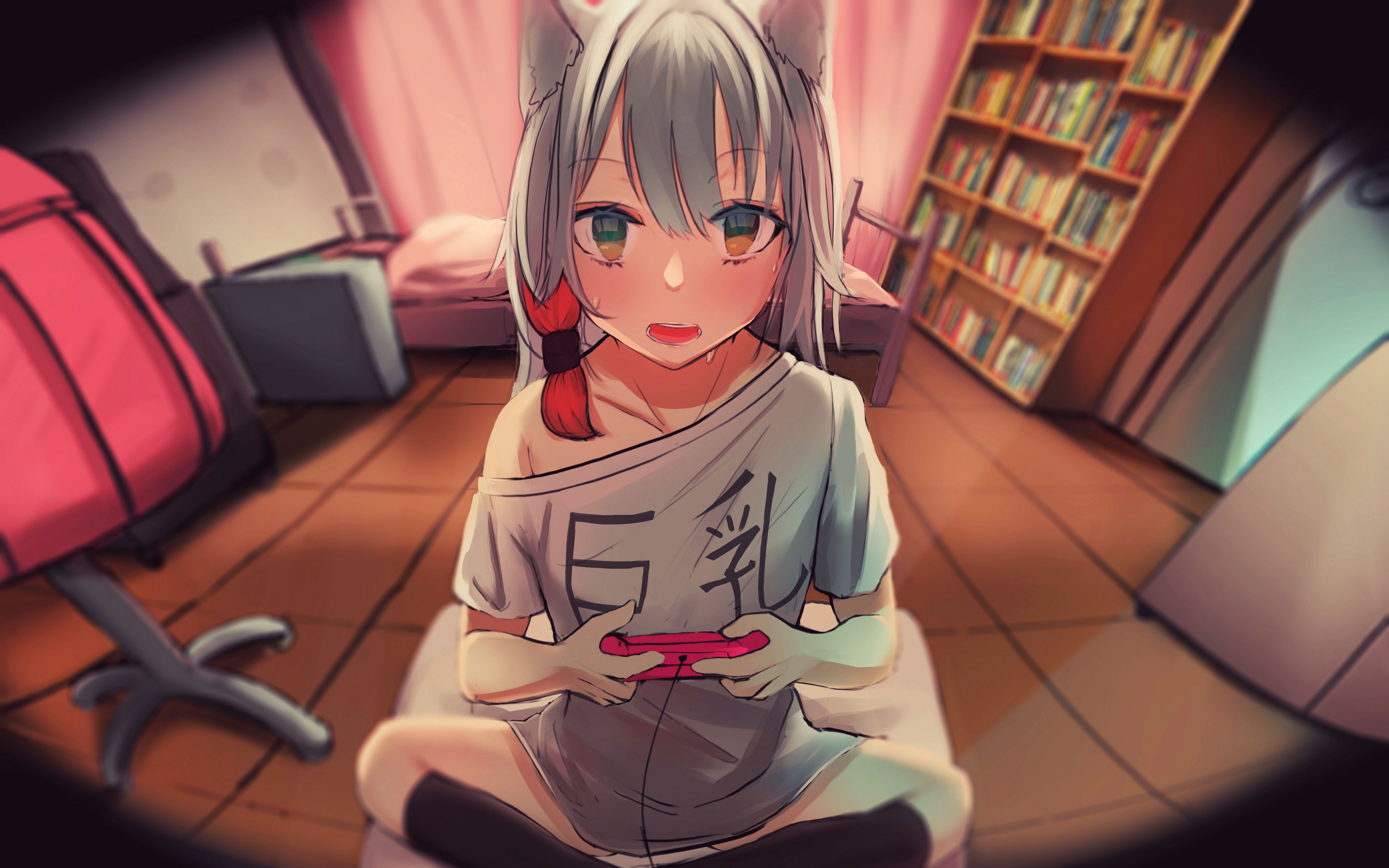 Download wallpaper 3840x2400 neko, girl, gamer, anime, art 4k ultra HD 16:10 HD background