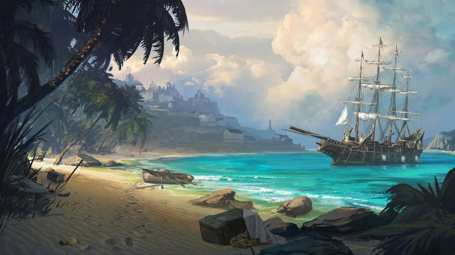 Download Pirate Ship Painted Art Wallpaper