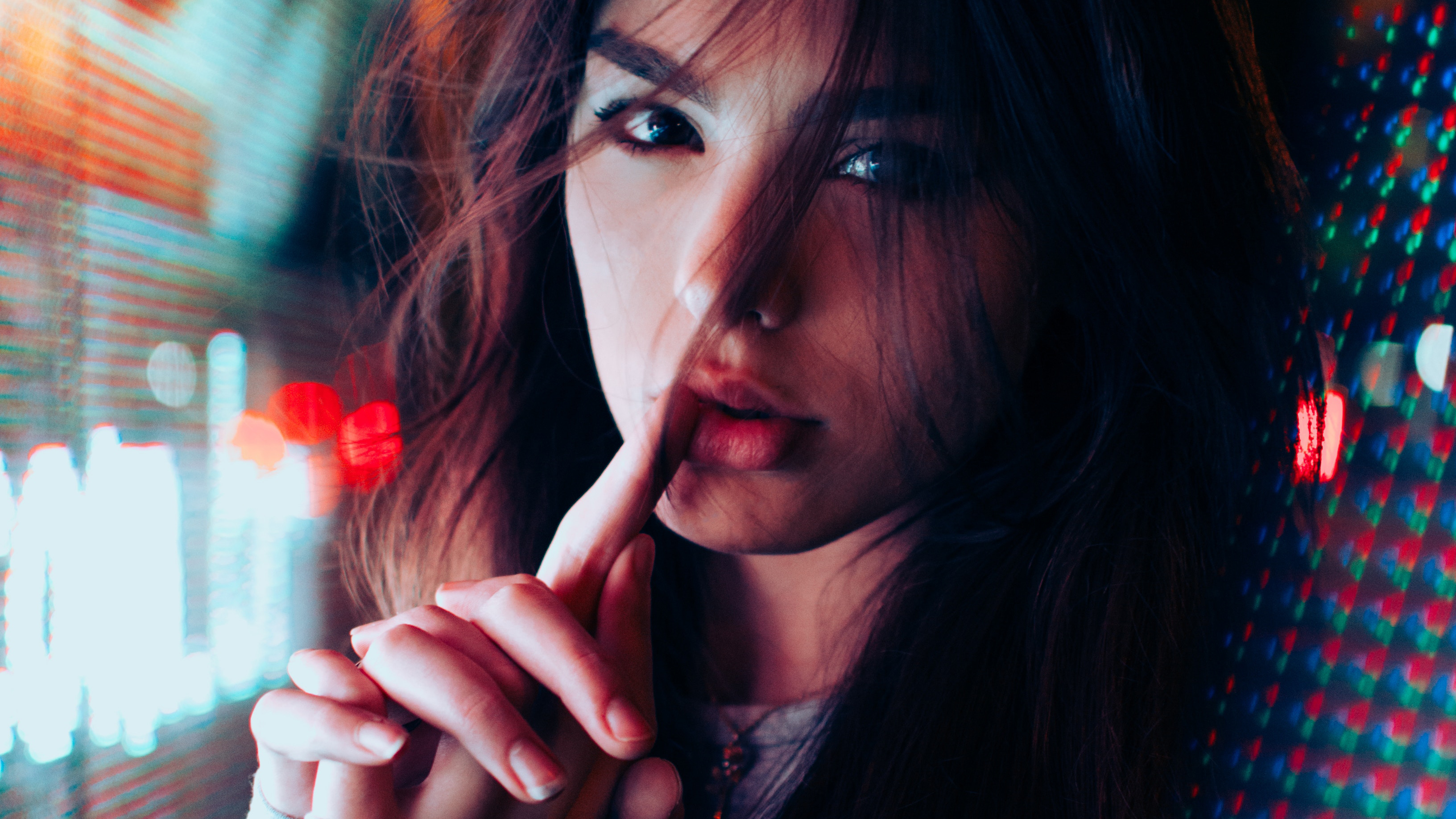 Cute Girl Finger On Lips 2048x1152 Resolution HD 4k Wallpaper, Image, Background, Photo and Picture