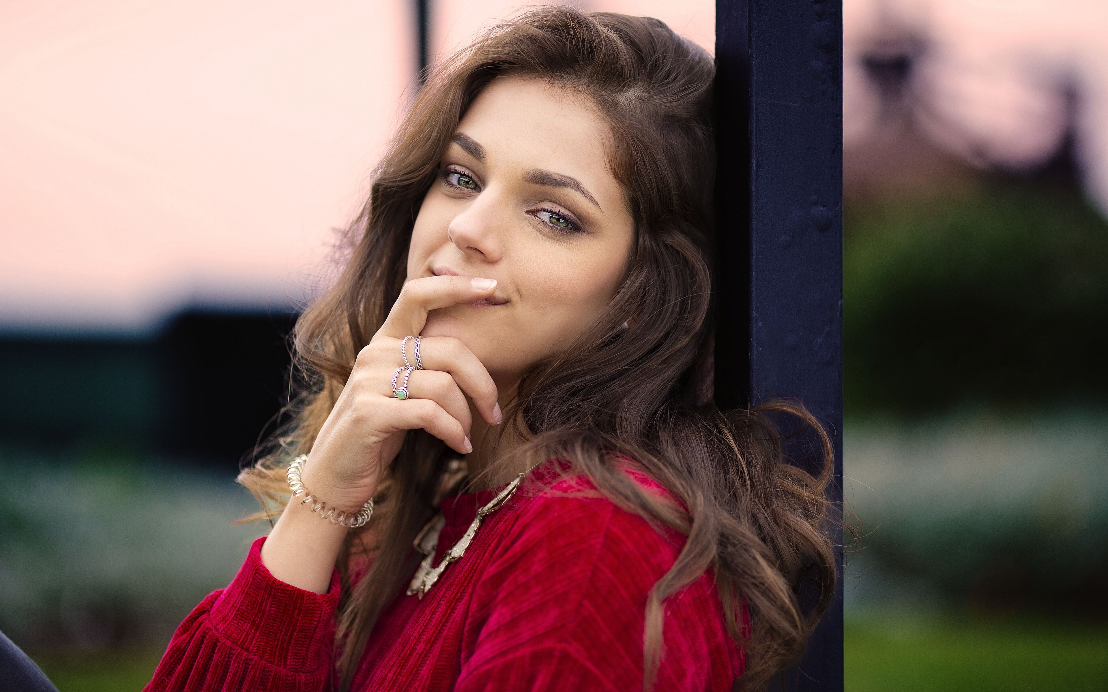 Brown Hair Cute Girl Fingers On Lips 4k 4k HD 4k Wallpaper, Image, Background, Photo and Picture