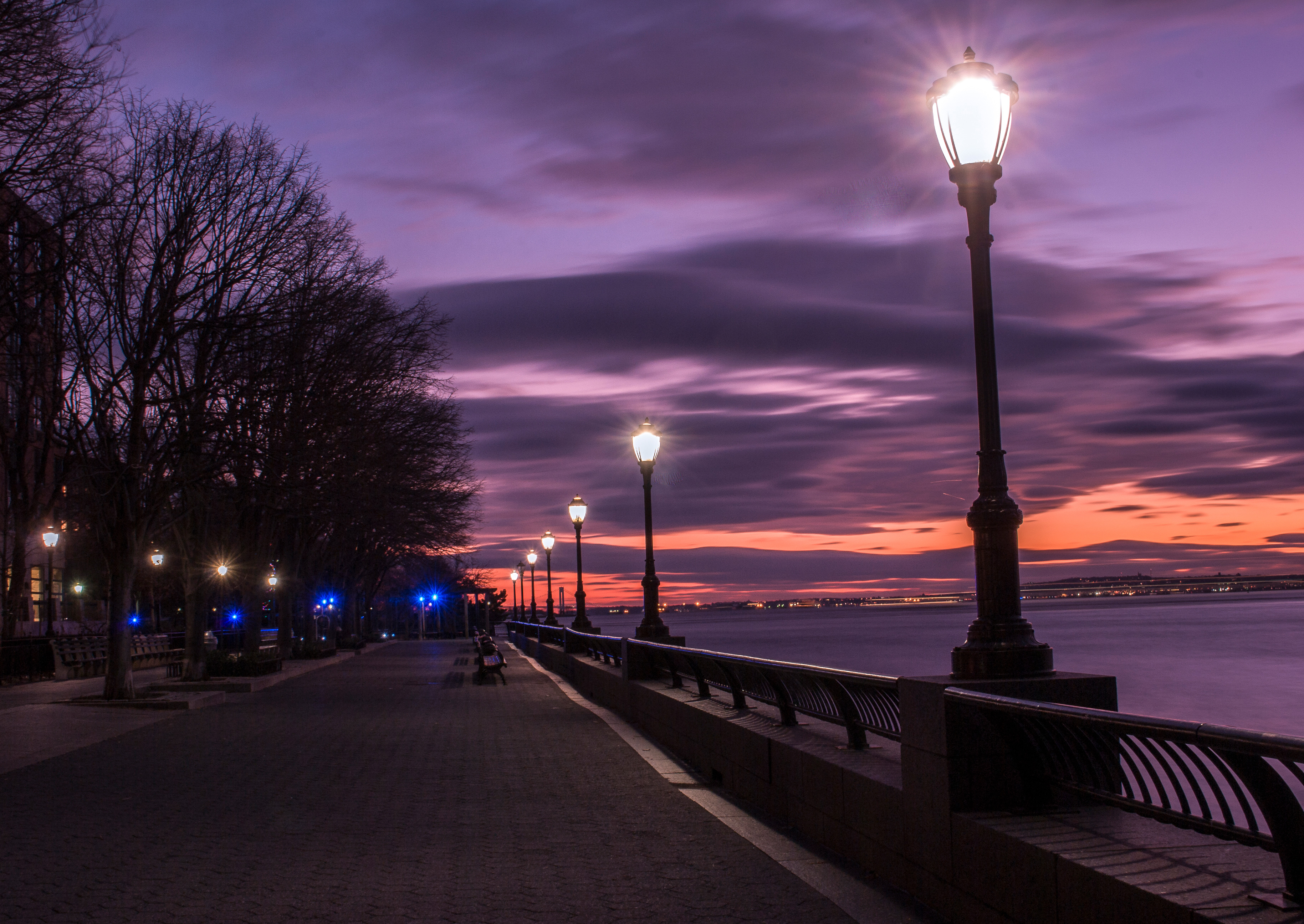 Evening Street Lamp Beside Bay 4k, HD Nature, 4k Wallpaper, Image, Background, Photo and Picture
