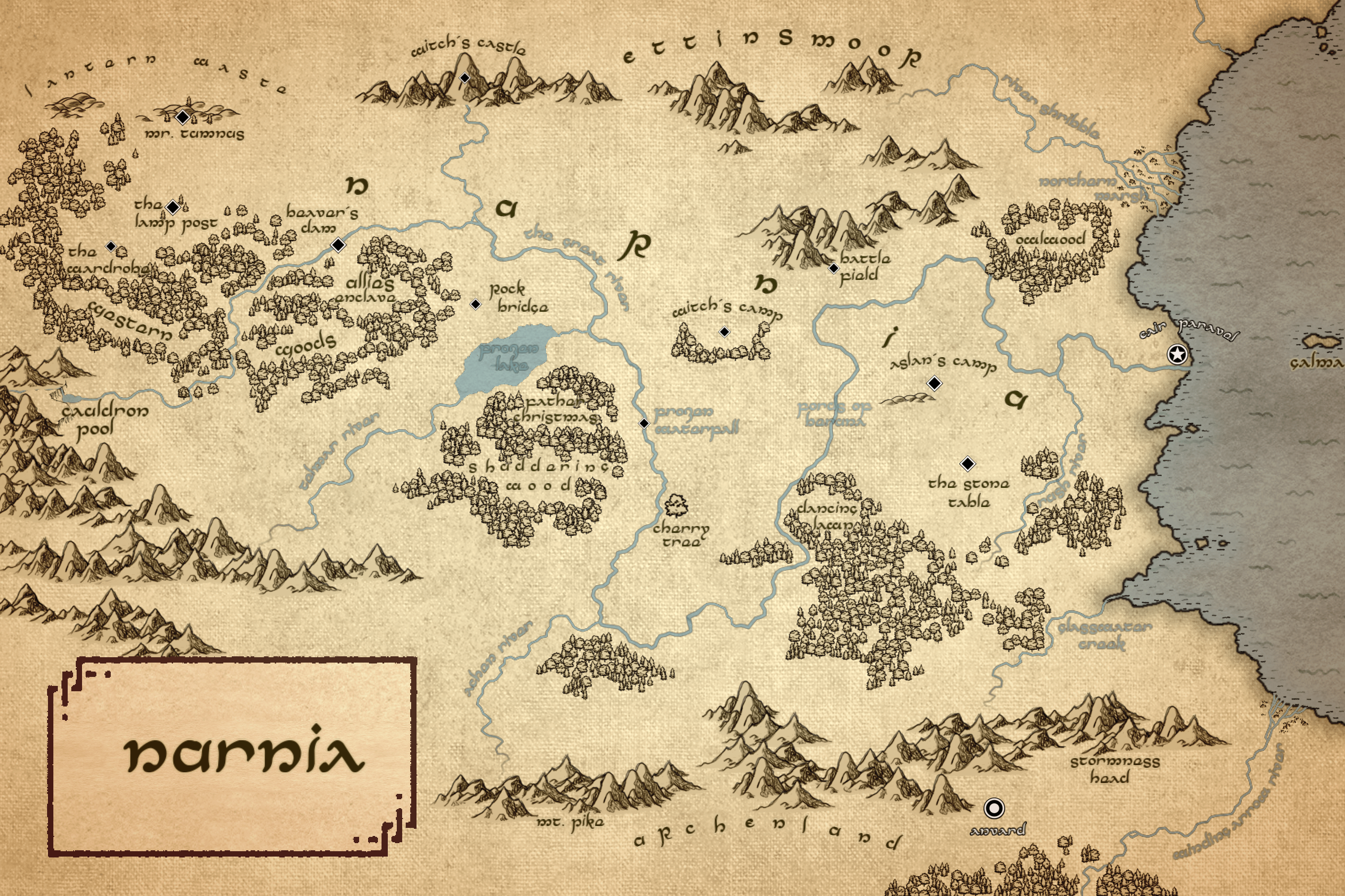 Map of Narnia, hope I did justice to it! Let me know what you all think!
