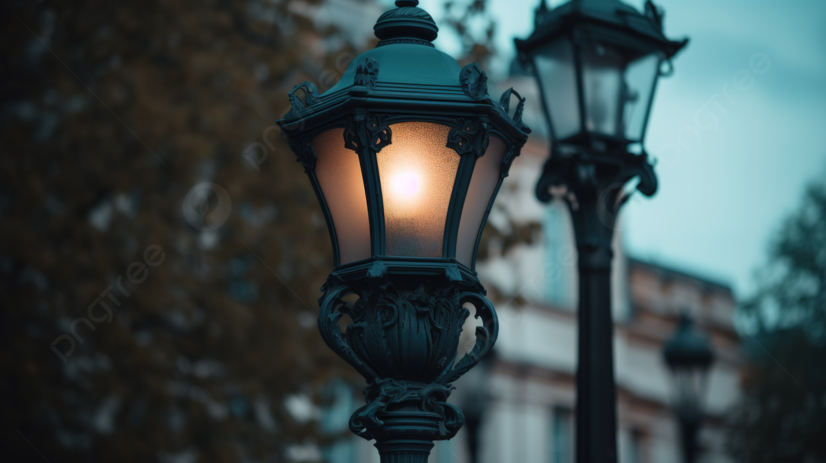 Dark Street Lamp With Blue Lights In The Background, Picture Of A Lamp Post Background Image And Wallpaper for Free Download