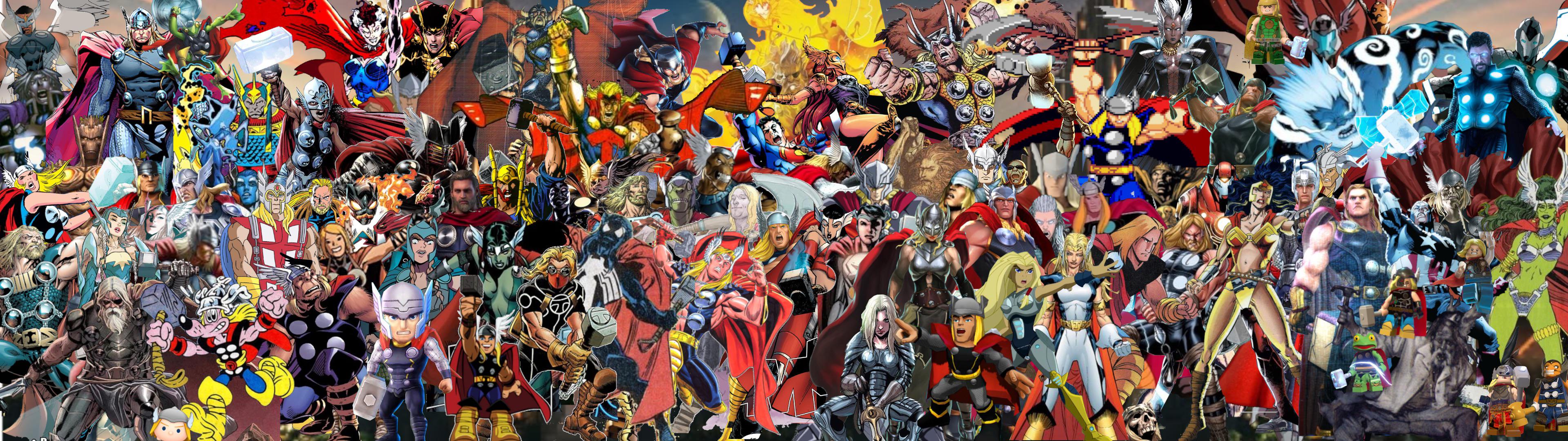 So I made a dual screen wallpaper with every alternate universe Thor I could find for the ultimate Thor Corps