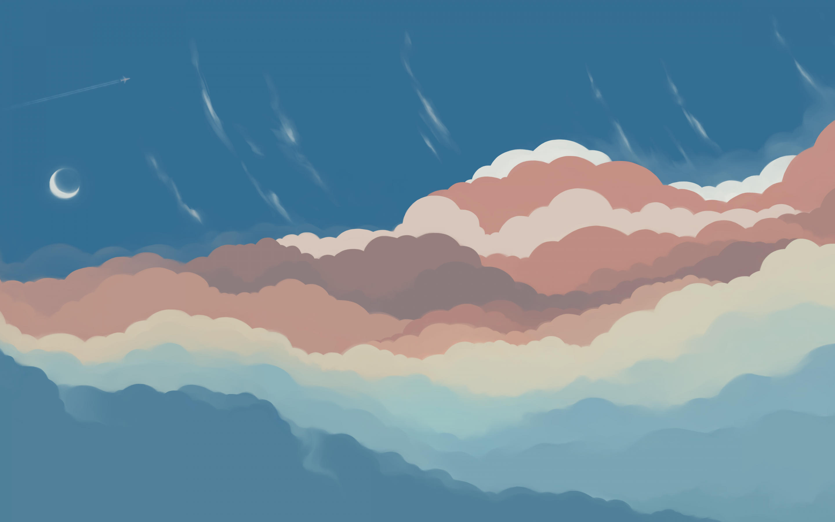 Blue Sky Wallpaper 4K, Star Trails, Half moon