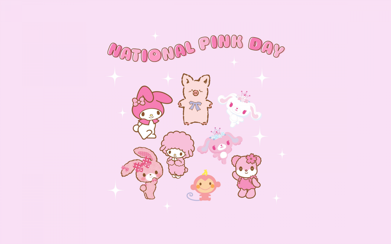 National Pink Day Wallpaper 4K, Hello Kitty, Kuromi, My Melody